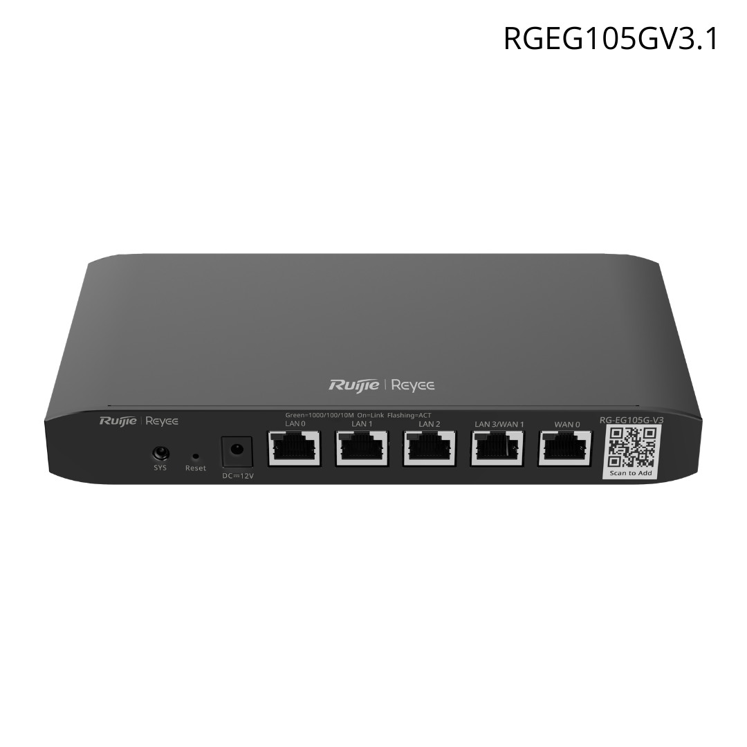 Router administrable cloud Ruijie con 5 puertos LAN Gigabit / 100 clientes con desempeño de 600 Mbps RGEG105GV3.1