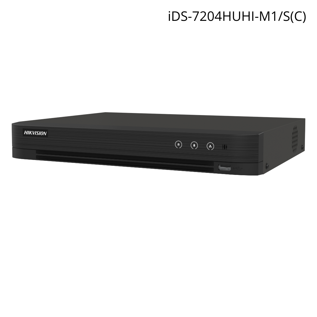 DVR HIKVISION 4ch 4K, 8mps UHD con AcuSense H265 + 4ch IP, 4 entradas alarma HDD 10TB iDS-7204HUHI-M1/S(C)