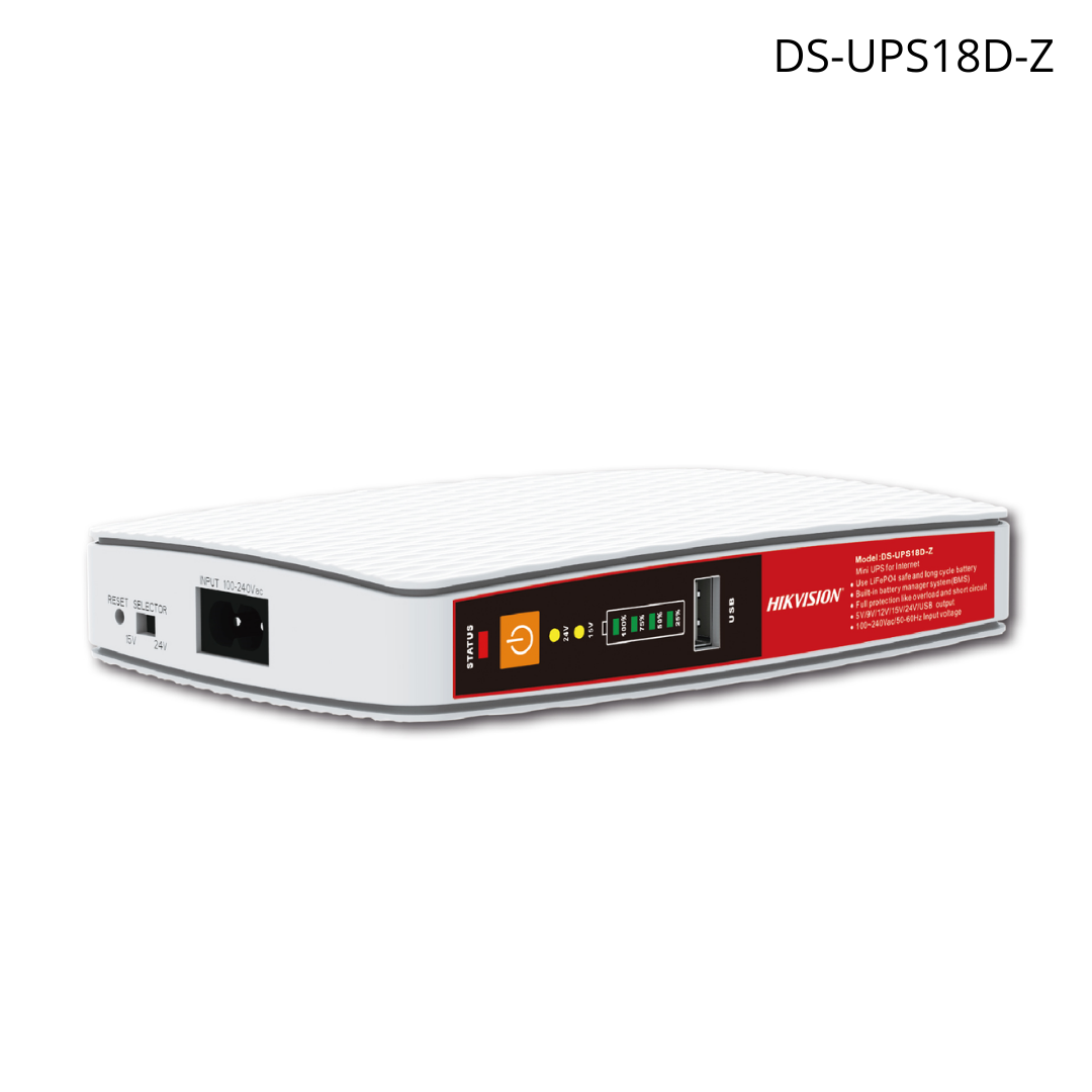 Mini UPS HIKVISION 8000 mAh, salida USB DC PoE, protección sobrecarga DS-UPS18D-Z