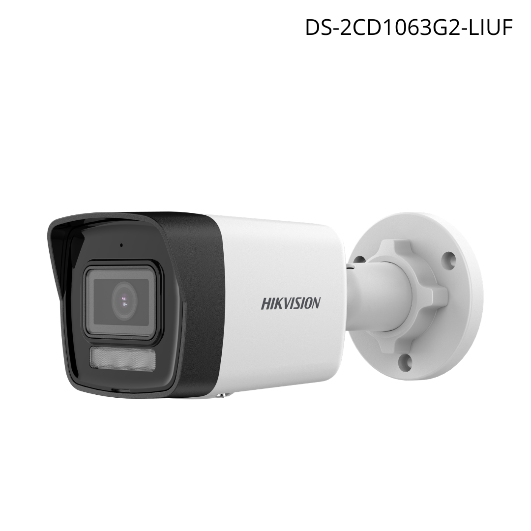 Cámara HIKVISION bala IP 6 mpx lente 2.8 mm 30 mts IR 30 mts color micrófono ColorVu PoE IP67 microSD DS-2CD1063G2-LIUF