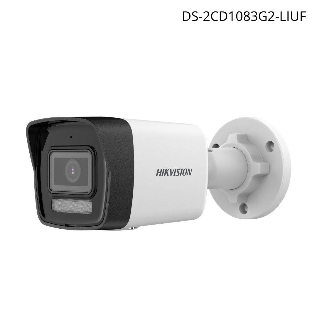 Cámara HIKVISION IP bala 4K lente 2.8 mm dual light 30 mts IR 30 mts Luz blanca micrófono, IP67 PoEDS-2CD1083G2-LIUF