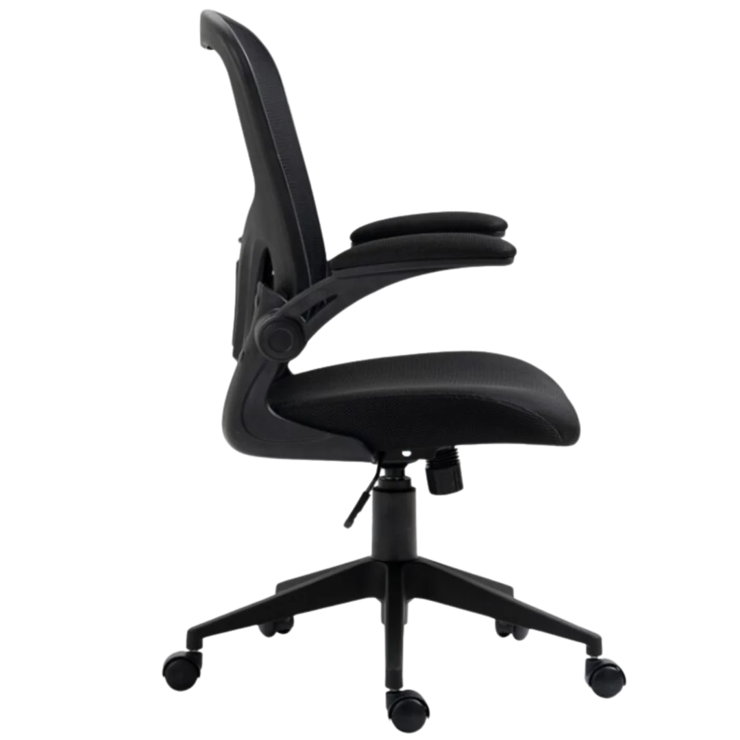 Silla SIT Ejecutiva, respaldar medio, superficie de nylon, reposabrazos ajustables. Color Negro. Peso: 200Lbs.