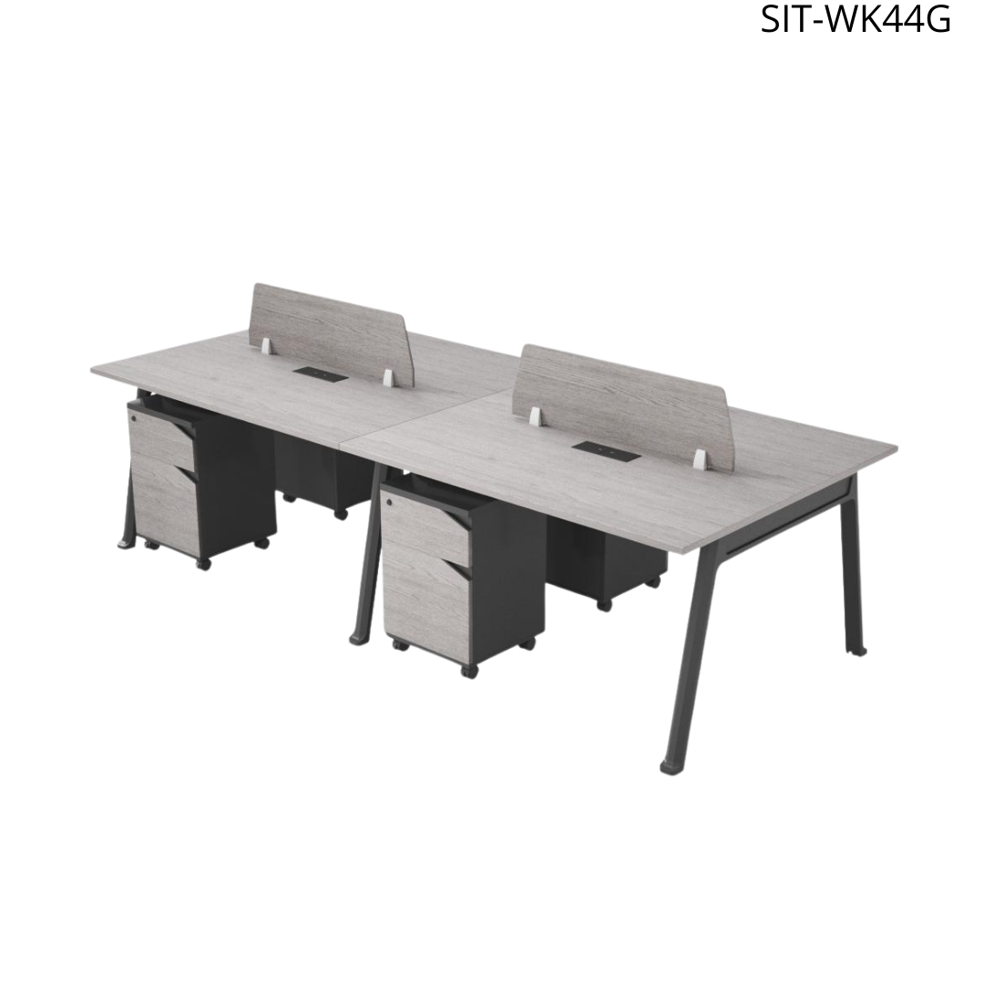 ESTACION DE TRABAJO SIT (WORKSTATION) 4 MODULOS, 2 GAVETAS, PANEL PRIVADO, PASACABLE, BLANCO/GRIS