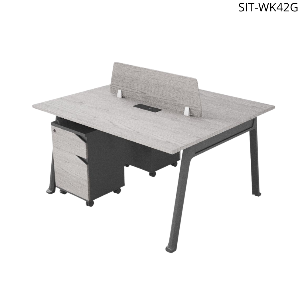 Estación de Trabajo (Workstation) SIT, 2 Módulos, 2 Gavetas, Panel Privado, Pasacable, Color Blanco + Gris Oscuro.