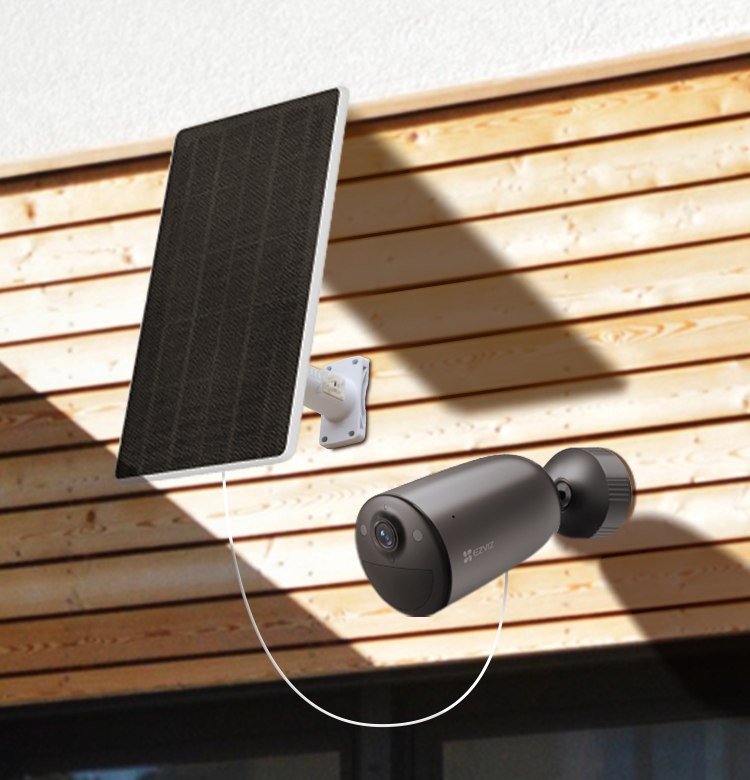 Kit camara + panel wifi 3MP ezviz, exterior, bateria, deteccion movimiento, vision nocturna a color