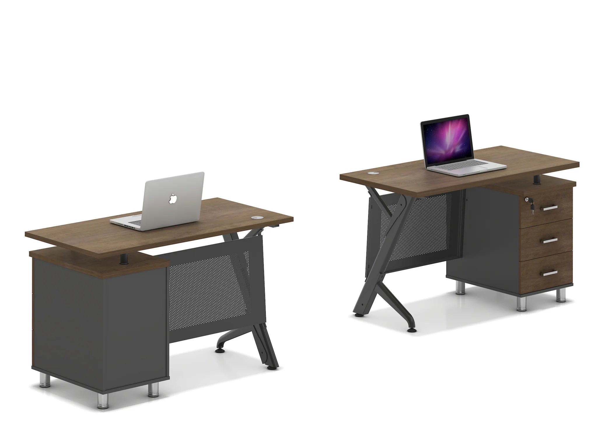 Escritorio de Oficina SIT con base Metálica de 3 cajones, tapa de Madera y base Metálica.