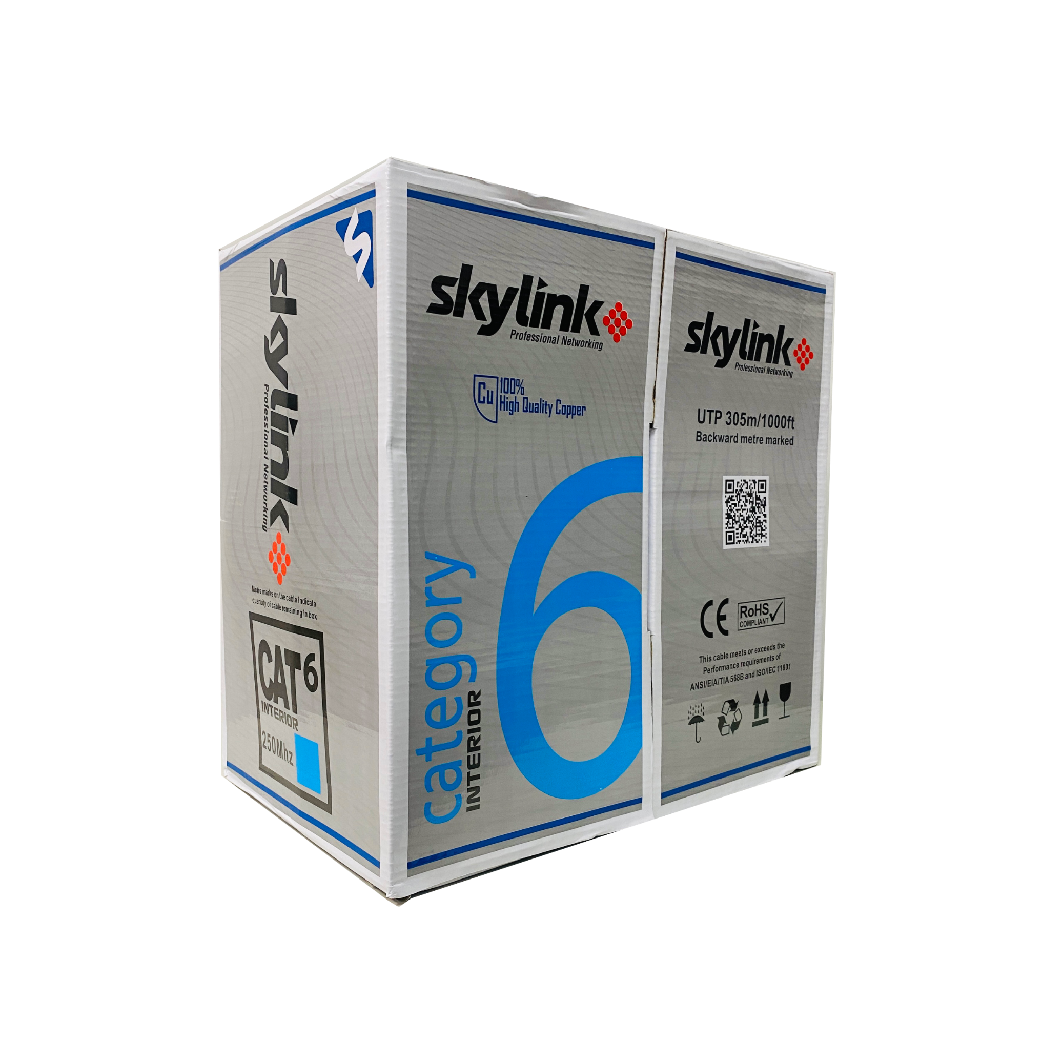 Cable UTP Cat6 Skylink, 100% Cobre, Color Negro, 1000 Pies por Rollo, Interior, Certificado RoHS, CCE.