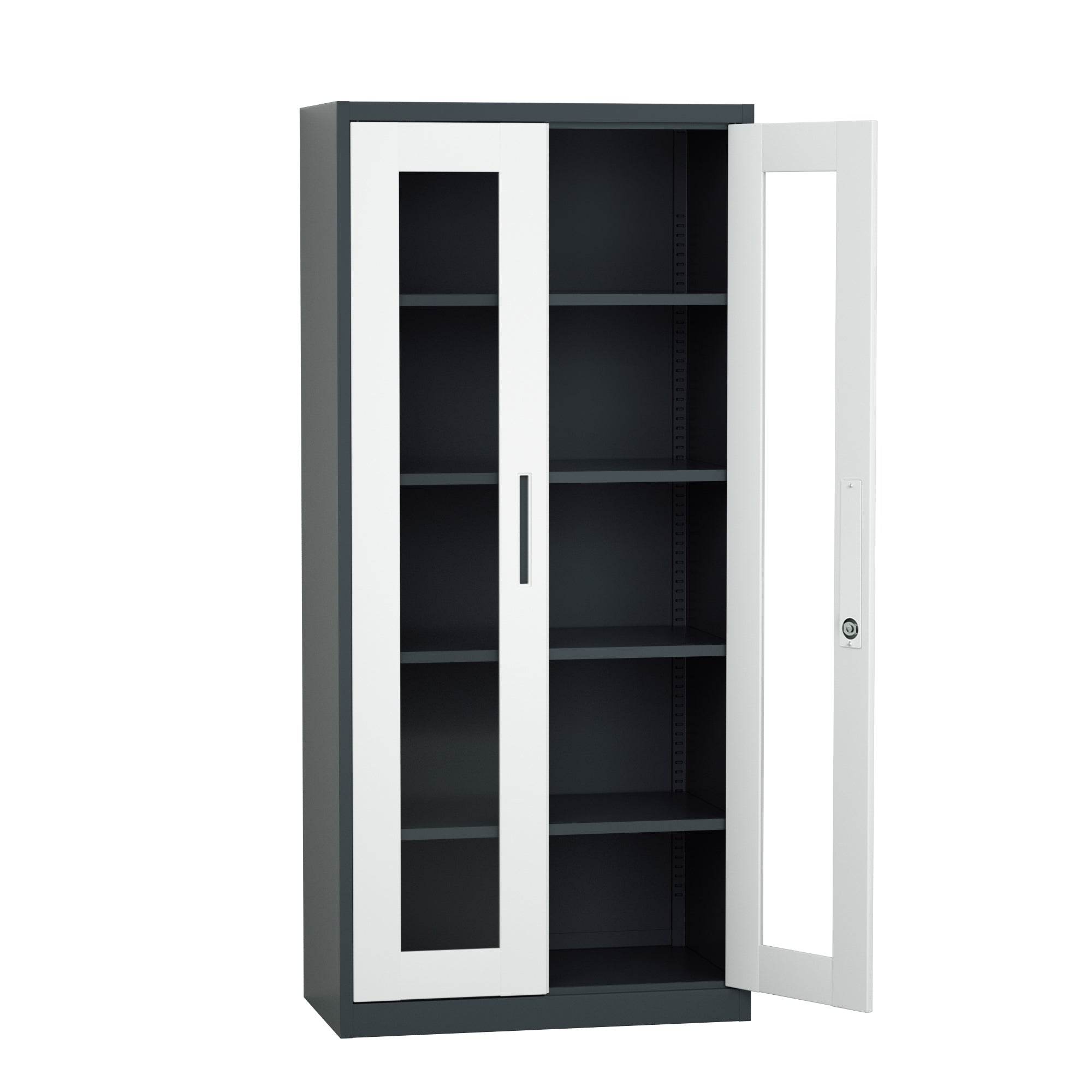 ARMARIO IOFFICE ARCHIVADOR 2 PUERTAS DE VIDRIO, ACERO,GRIS CLARO Y NEGRO, AJUSTABLES,185x90x40cm