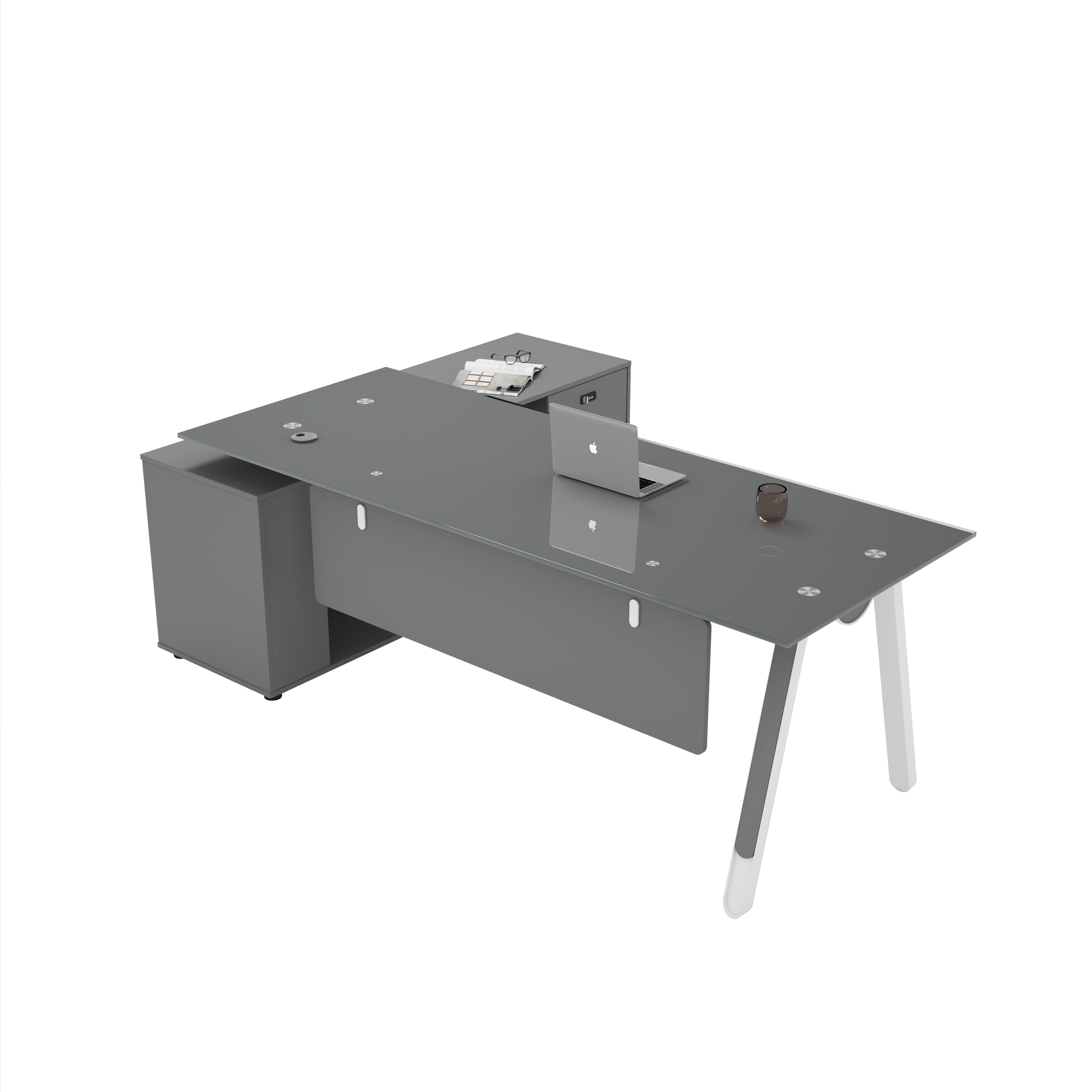 Escritorio SIT tipo L base metálica, mesa auxiliar melamina color blanco y gris 160 x 80 x 75 cm SIT-D635WG16 / 180 x 80 x 75 cm SIT-D635WG18 / 200 x 80 x 75 cm SIT-D635WG20