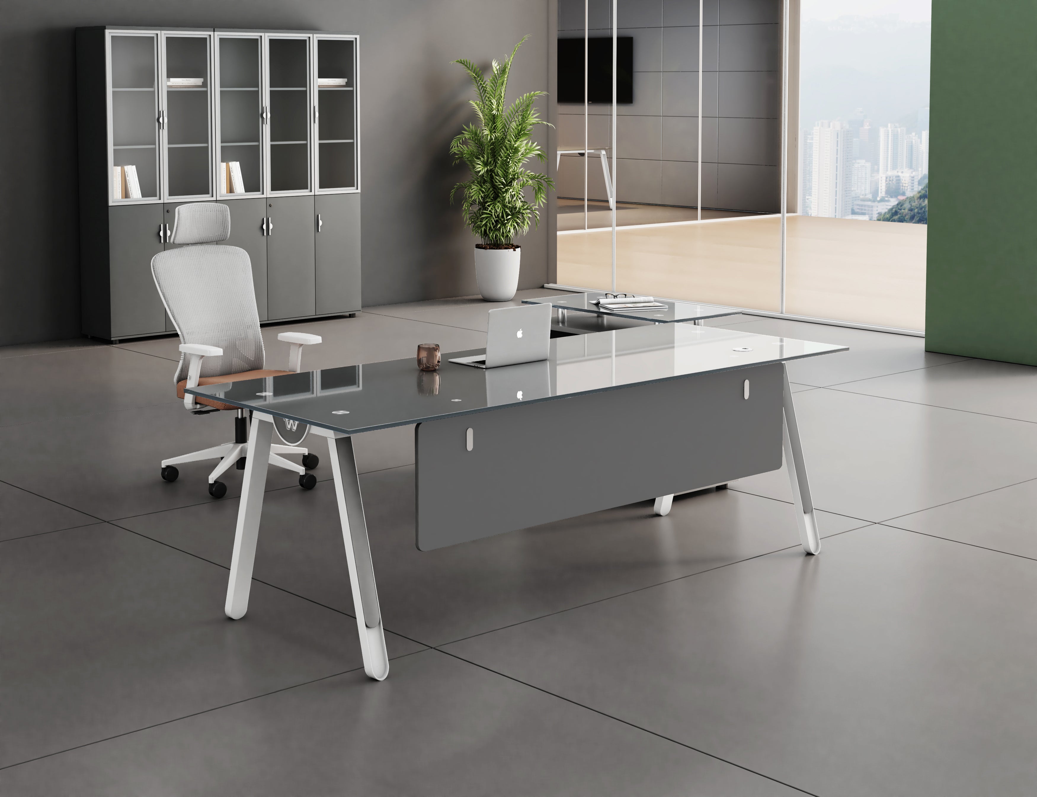 Escritorio SIT tipo L base metálica, mesa auxiliar melamina color blanco y gris 160 x 80 x 75 cm SIT-D635WG16 / 180 x 80 x 75 cm SIT-D635WG18 / 200 x 80 x 75 cm SIT-D635WG20