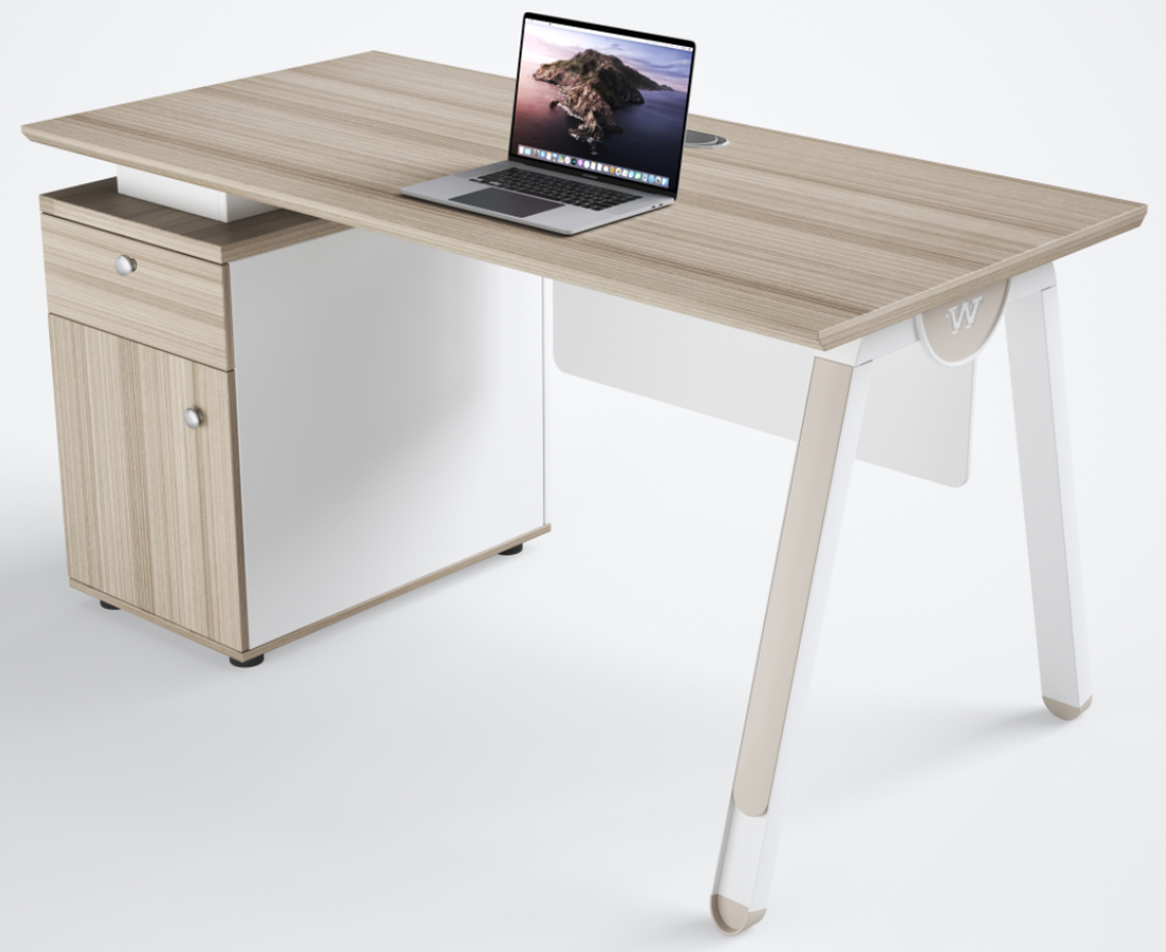 ESCRITORIO SIT COLOR BLANCO+BEIGE, BASE CUADRADA, 1 GAVETA, 1 ALMACENAMIENTO, W120CM x D60CM x H75CM