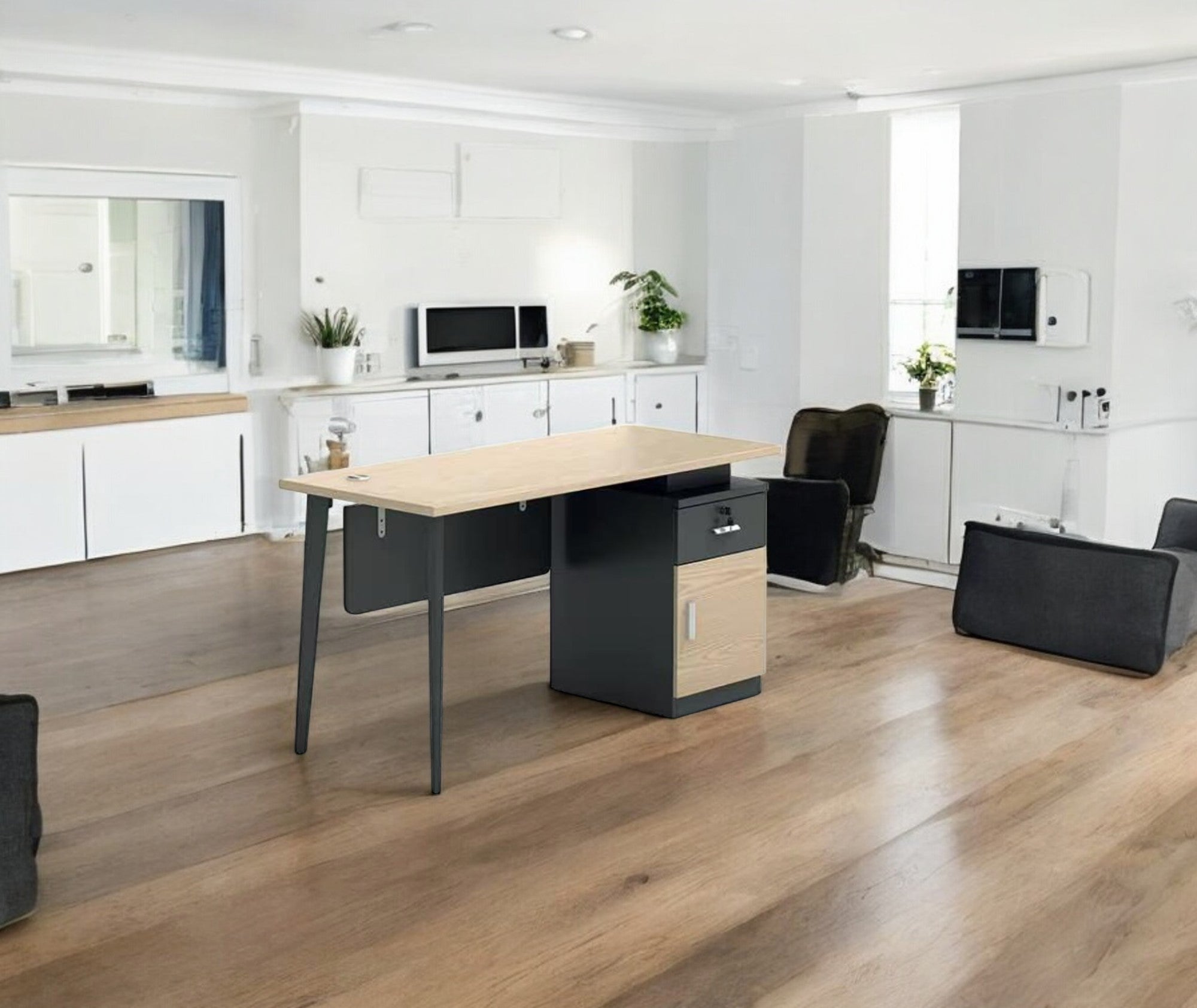 ESCRITORIO SIT COLOR NEGRO+BEIGE, BASE CUADRADA, 1 GAVETA, 1 ALMACENAMIENTO, W120CM x D60CM x H75CM