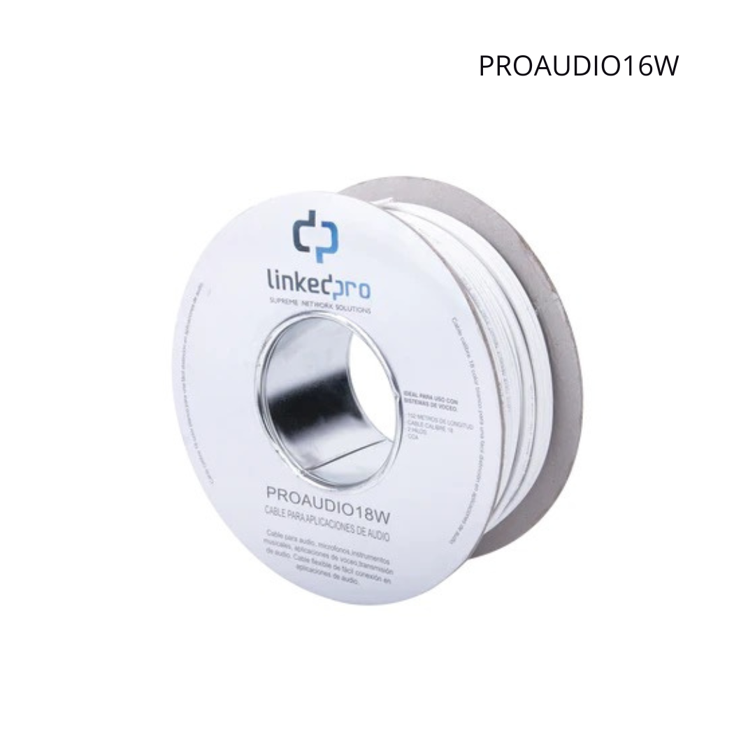 Bobina de Cable LinkedPro 152Mts para Salidas de Audio, Calibre 16 en 2 Hilos, Color Blanco.