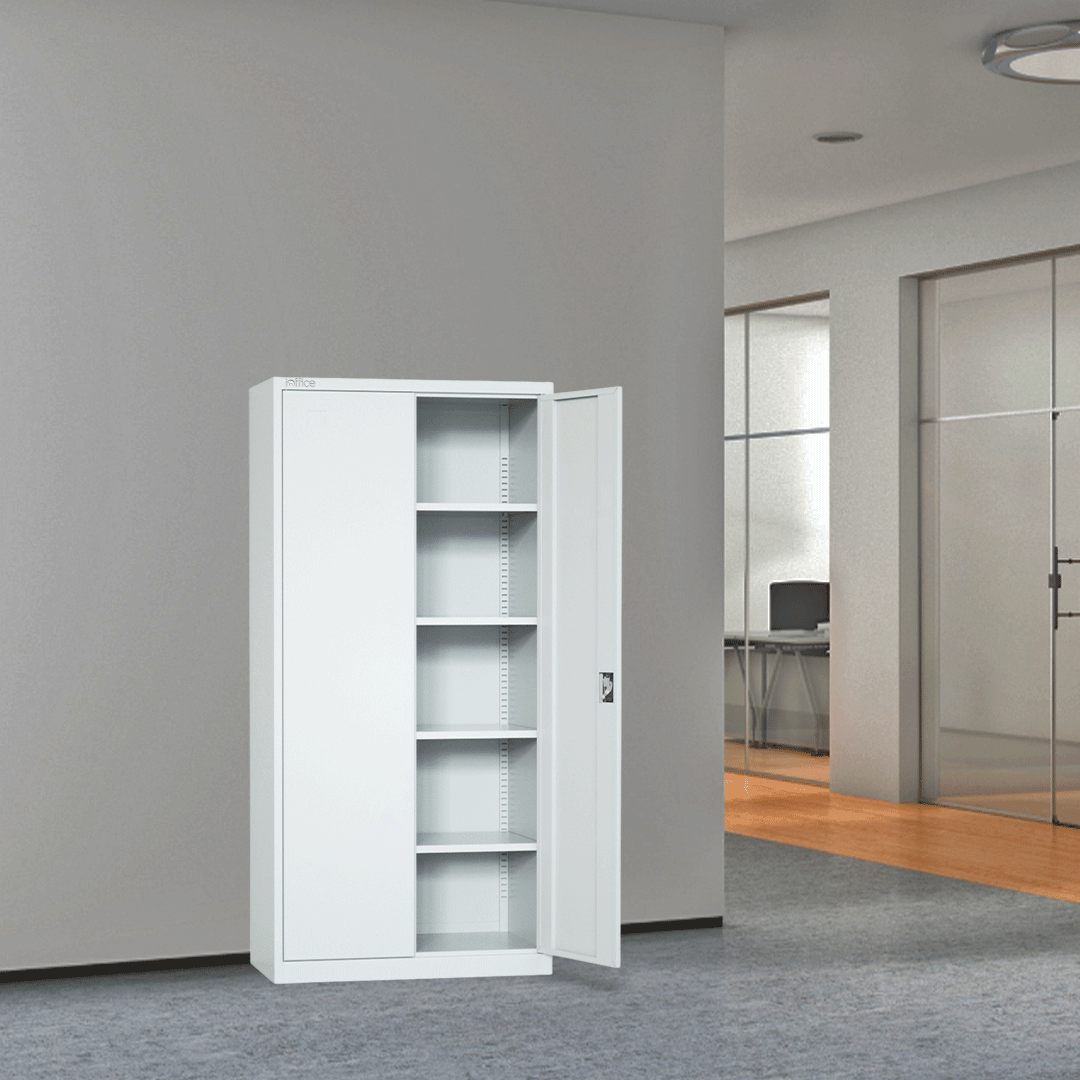 ARMARIO ARCHIVADOR DE 2 PUERTAS IOFFICE, ACERO LAMINADO EN FRIO, COLOR NEGRO, 4 ESTANTES AJUSTABLES