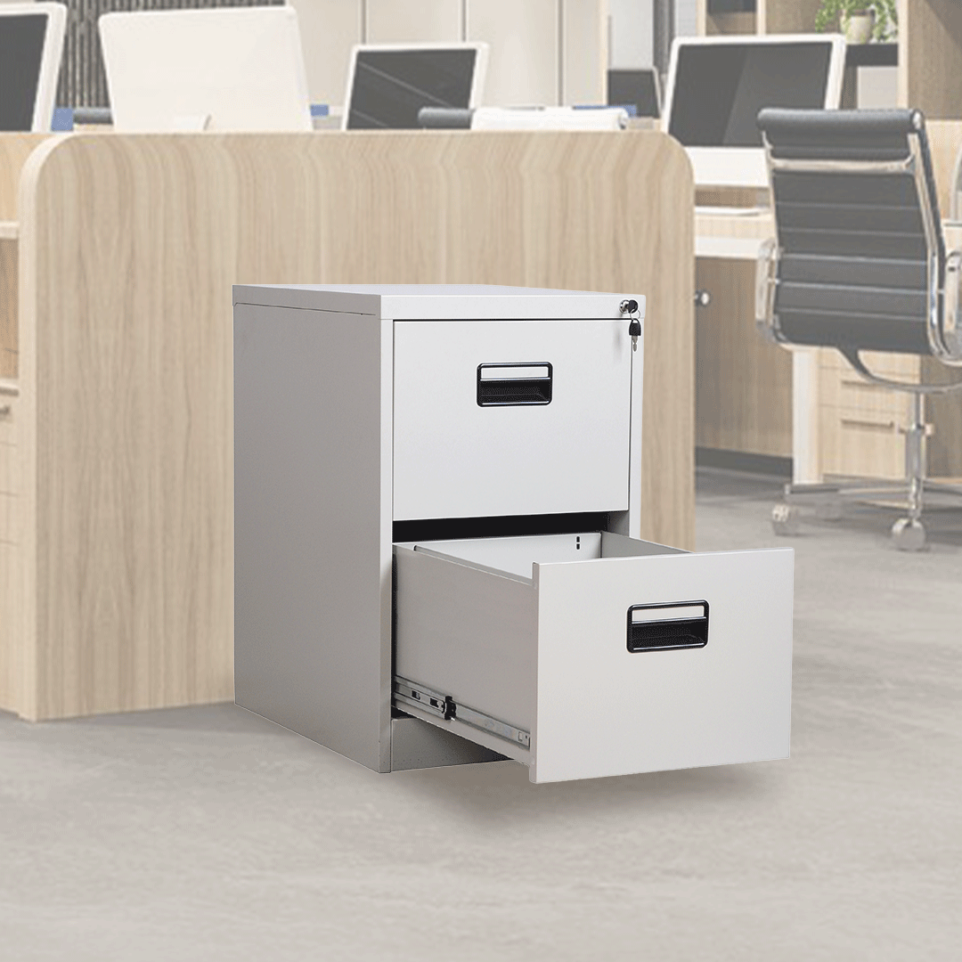 Archivero Vertical iOffice, 2 Cajones, Acero, Color gris claro, Cerradura con 2 llaves.