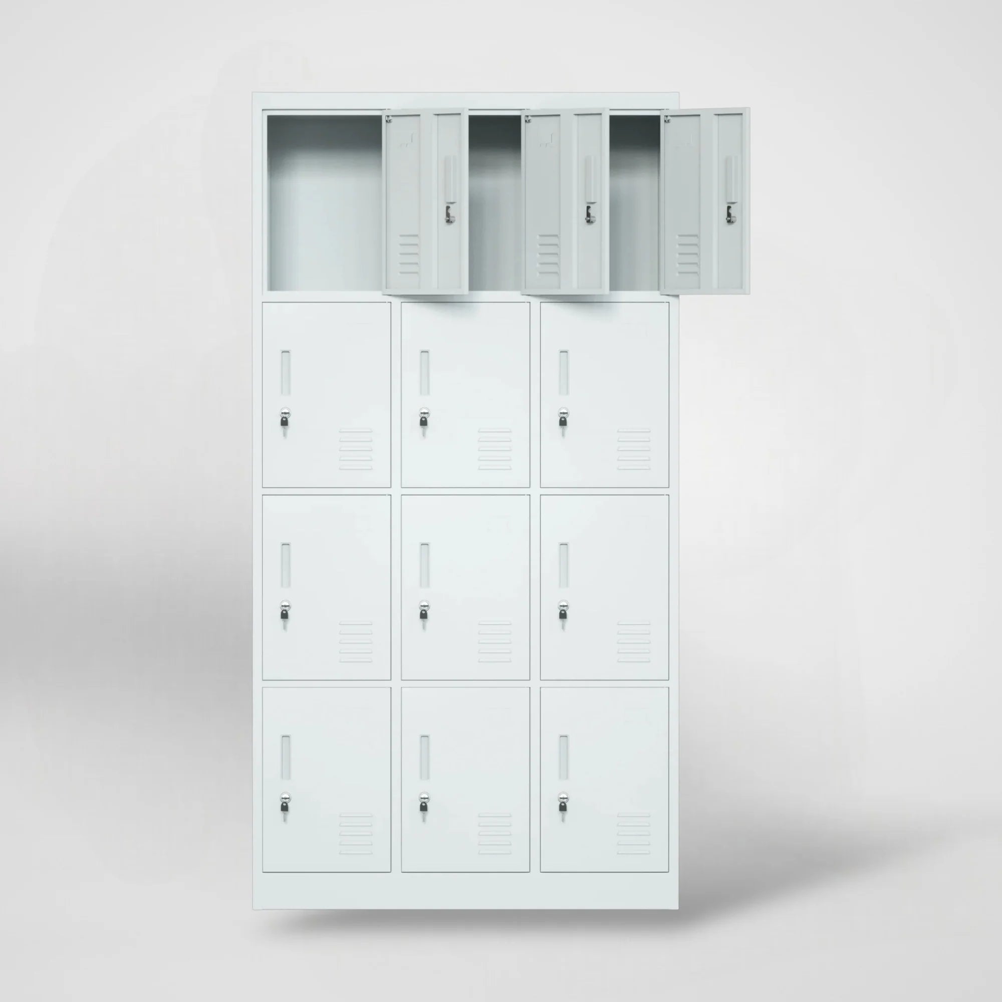 Casillero Metálico (Locker) iOffice, 12 Puertas, Acero, Color gris Claro, Ventilación + Porta tarjeta.