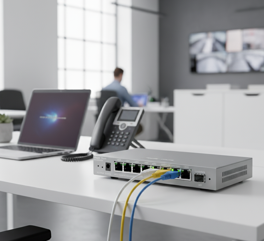 Router Ruijie administrable con 9 puertos gigabit, soporta 2x WAN, 1 puerto SFP 1 GB, 200 clientes RGEG209GS