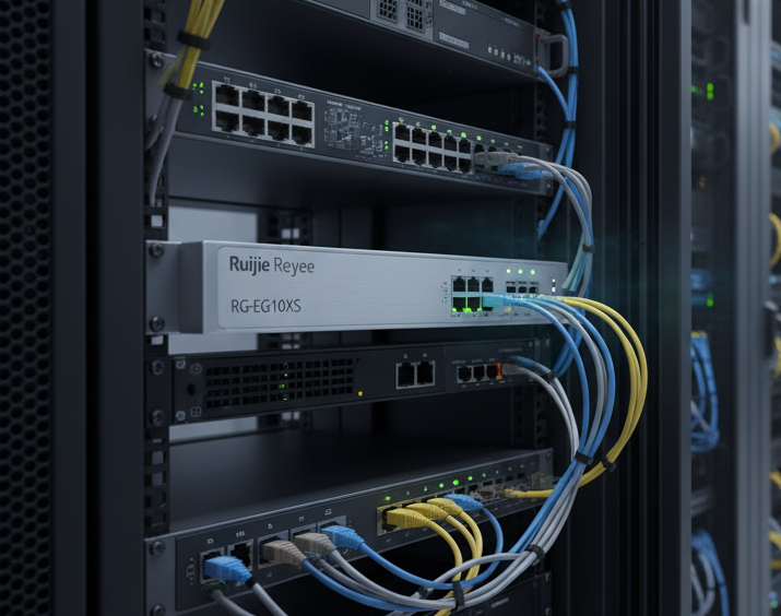 Router Ruijie de 10 puertos, 700 clientes simultáneos, rendimiento de 3 Gbps, 300 túneles VPN RGEG710XS