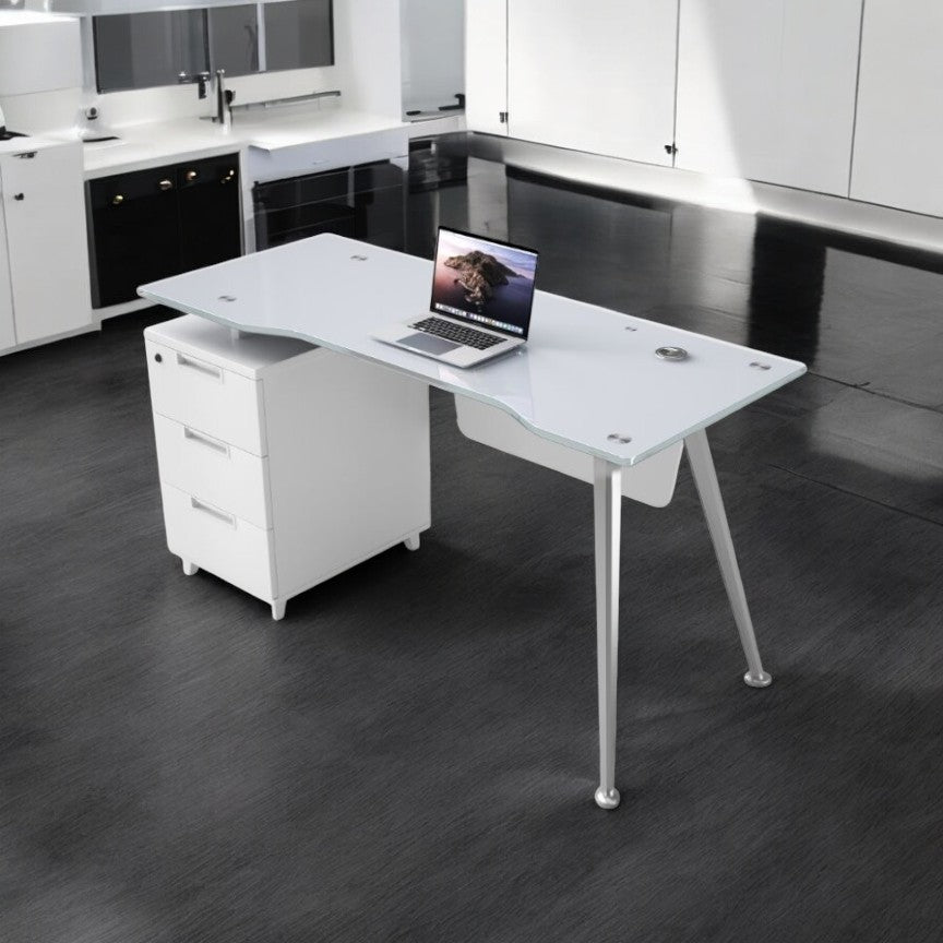 ESCRITORIO SIT COLOR NEGRO, BASE CUADRADA VIDRIO TEMPLADO, 3 GAVETAS, W120CM x D60CM x H75CM