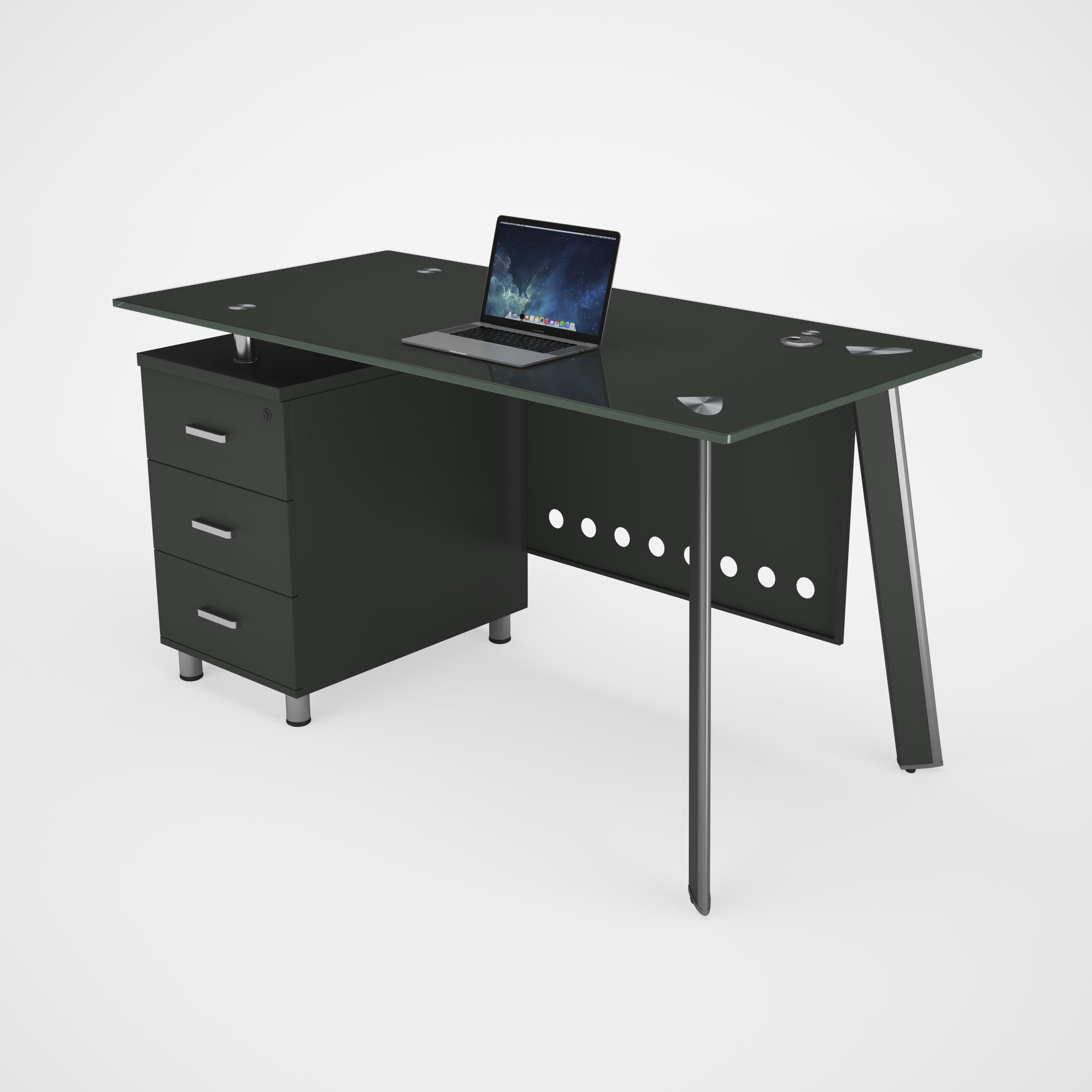 ESCRITORIO SIT COLOR GRIS, BASE CUADRADA VIDRIO TEMPLADO, 2 GAVETAS, BASE METALICA W120xD60xH75C