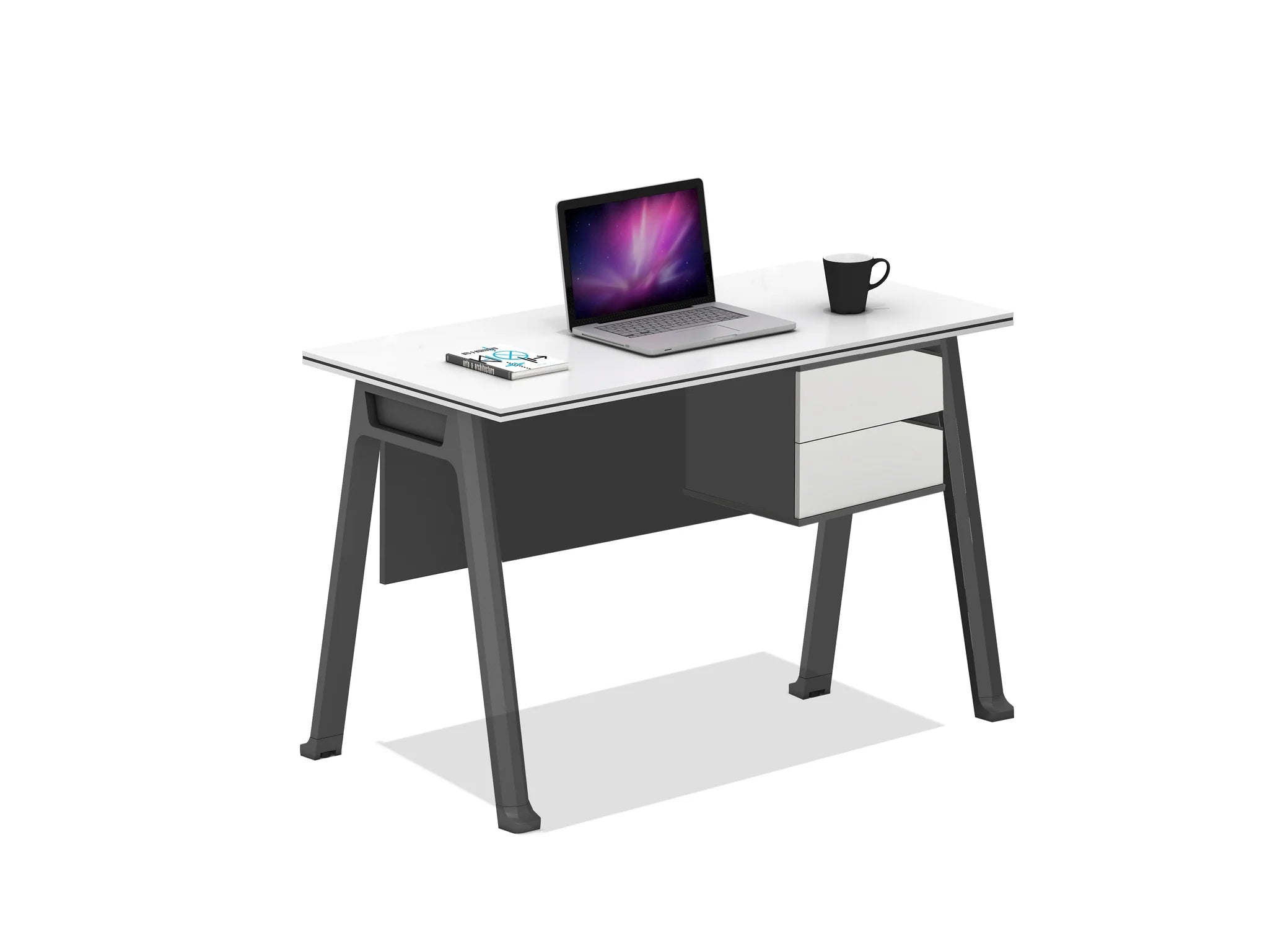 Escritorio de Oficina SIT con 2 Cajones con Cerradura, Panel Color Blanco y Base Color Gris.