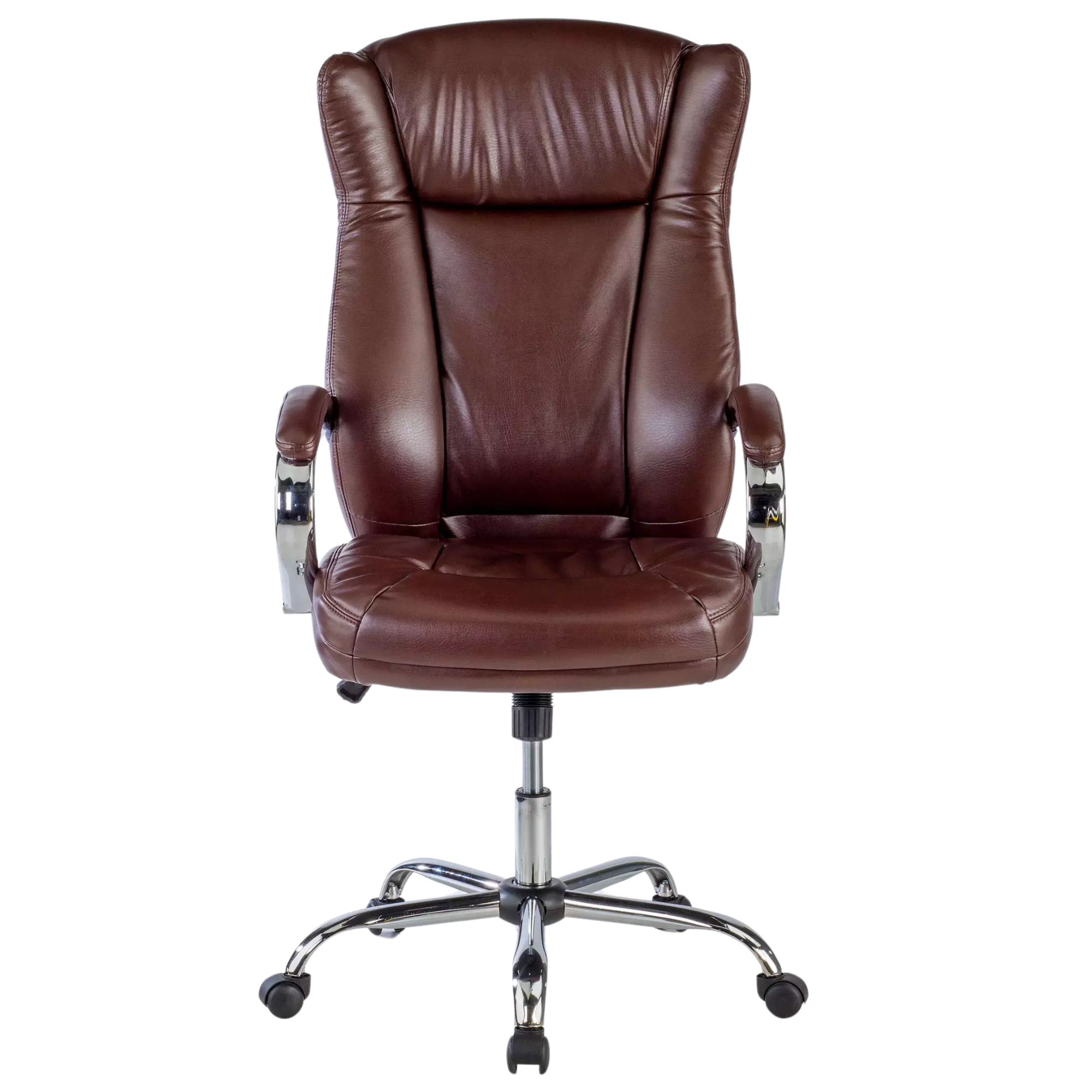 Silla SIT ejecutiva de respaldo alto mecanismo, base y apoyabrazos cromados, color marrón