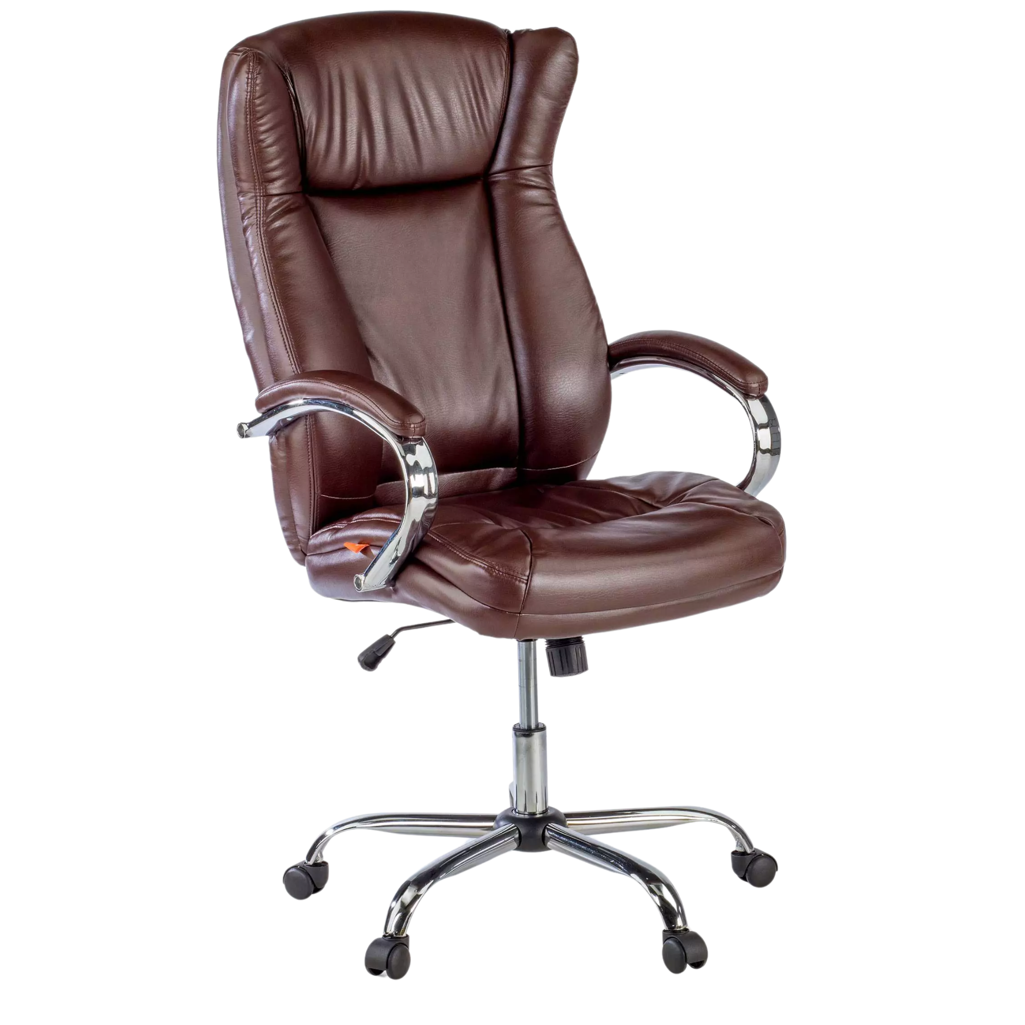 Silla SIT ejecutiva de respaldo alto mecanismo, base y apoyabrazos cromados, color marrón