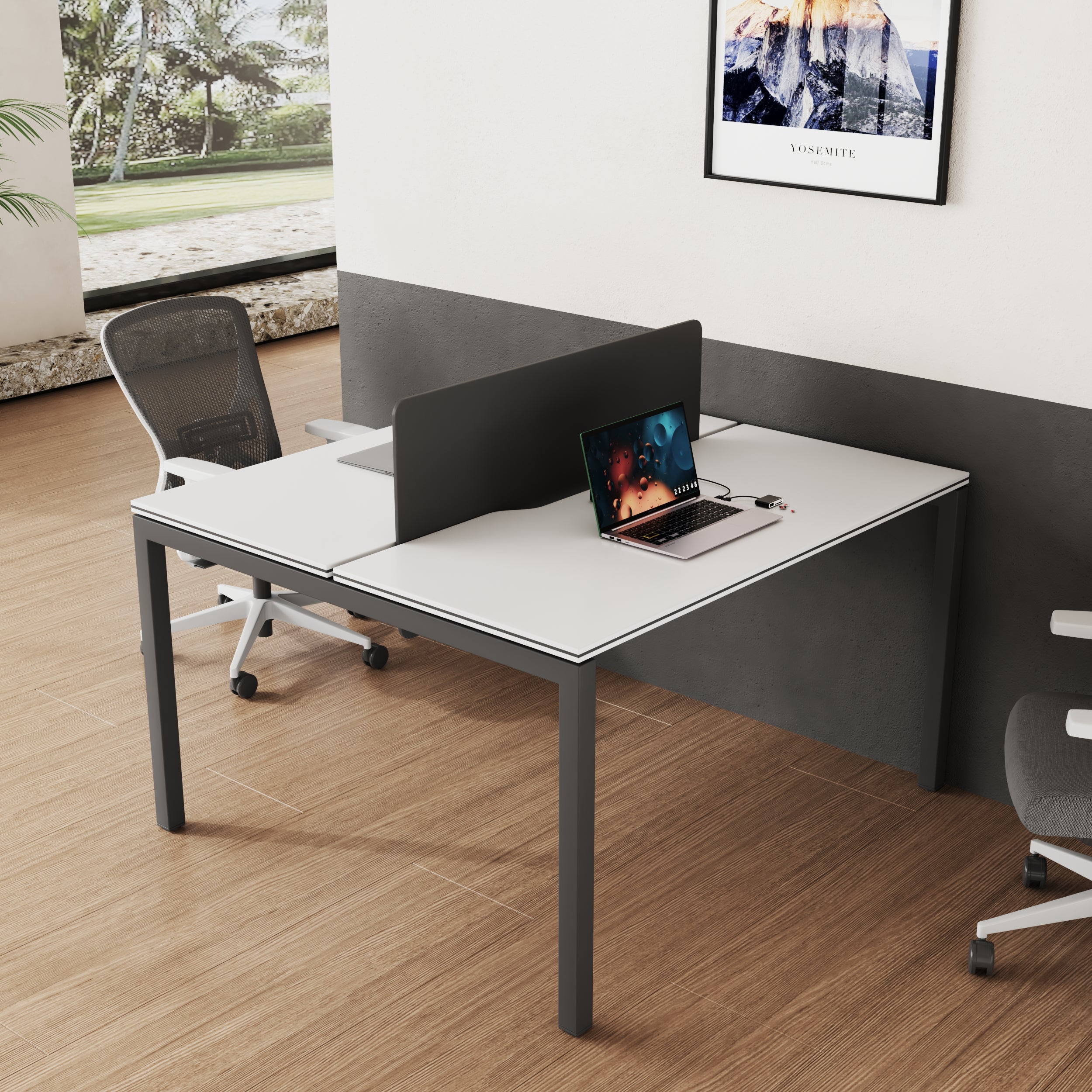 ESTACION DE TRABAJO SIT (WORKSTATION) 2 MODULOS, SIN GAVETAS, PANEL PRIVADO, BLANCO/GRIS