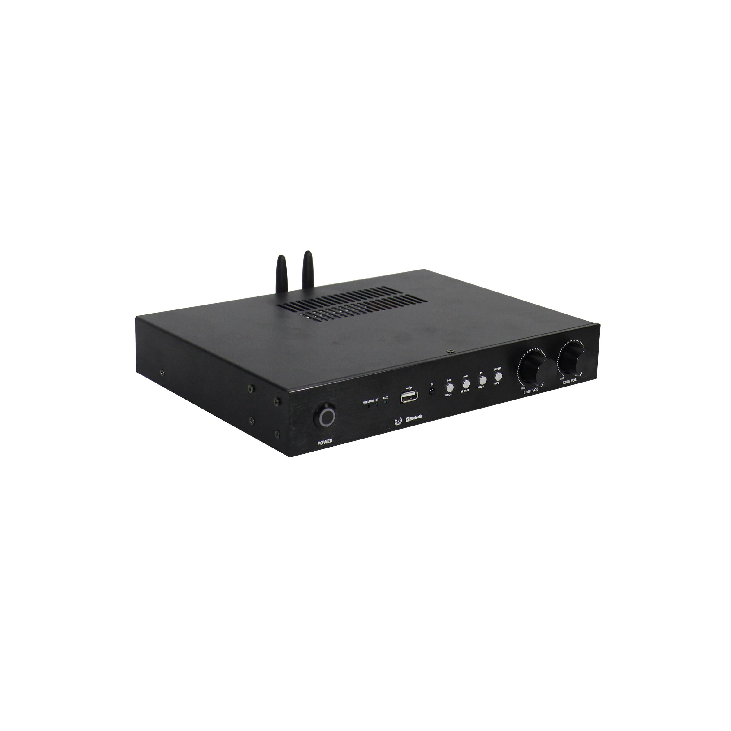 Amplificador SKAUDIO, Wifi, Bluetooth, USB, AUX, 4 Canales 60W a 4ohms por Canal, 30w a 8ohms Por Canal.