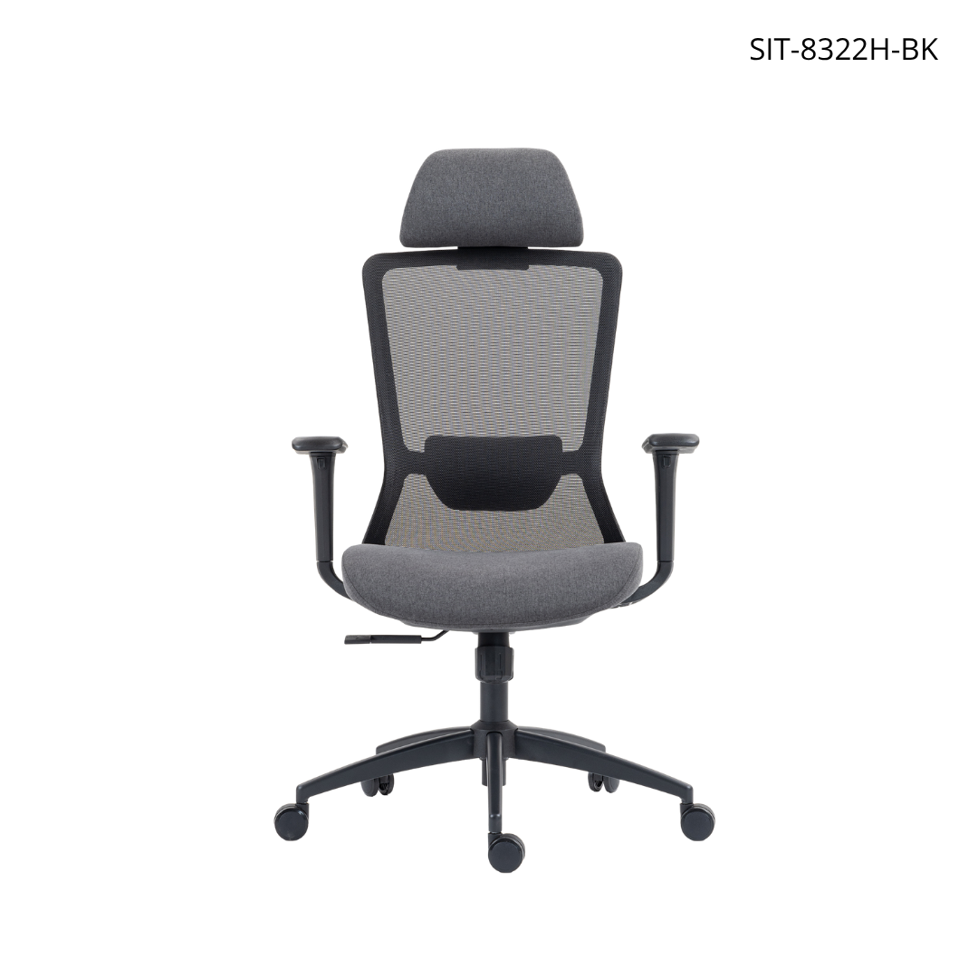 Silla SIT ejecutiva de oficina 300 lb, en color negro o gris nylon, poliéster, transpirable, tela | SIT-8322H-BK | SIT-8322H-GR