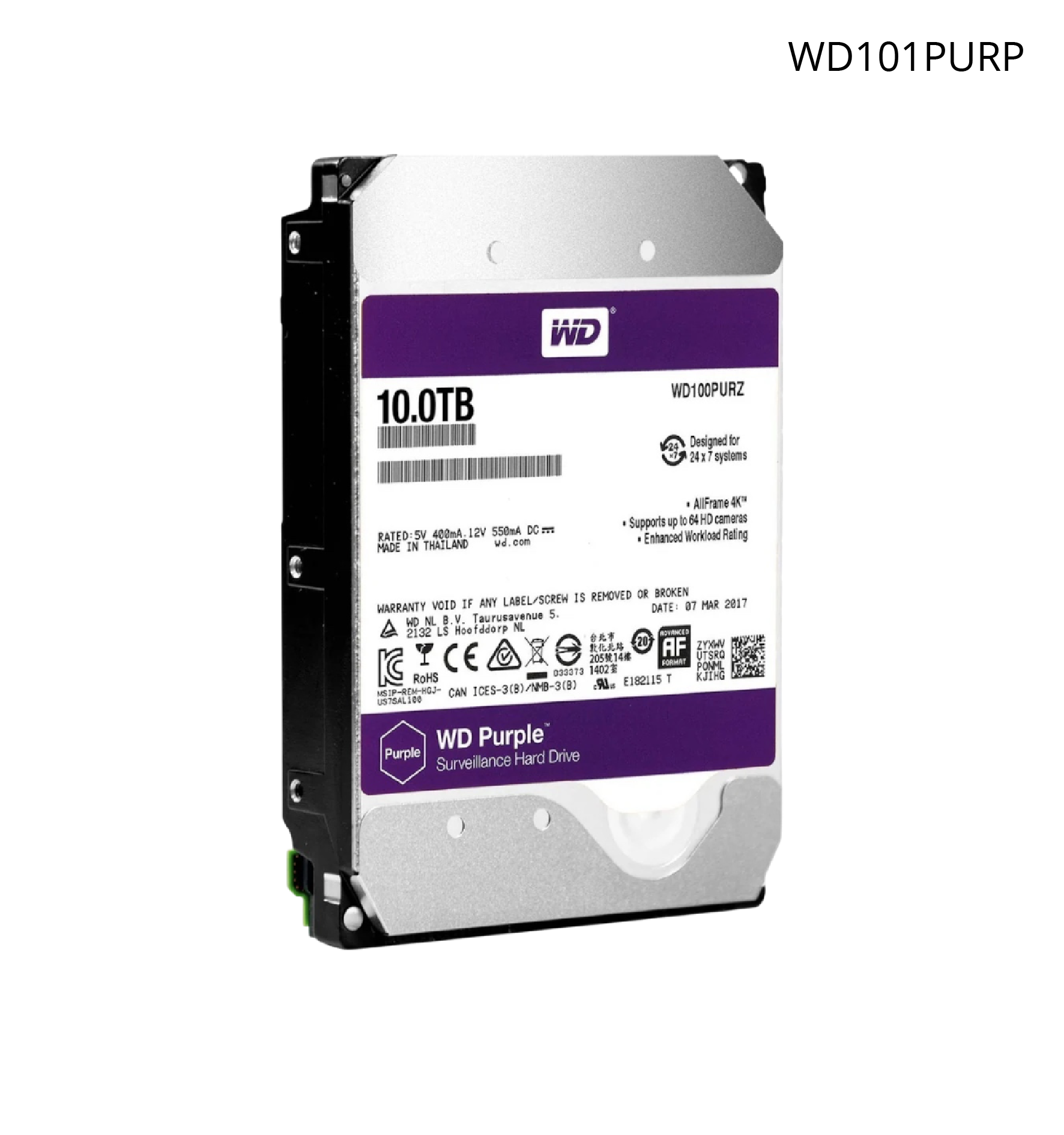 Disco Duro WD de 10 TB, Optimizado para Soluciones de Videovigilancia, Uso 24/7.