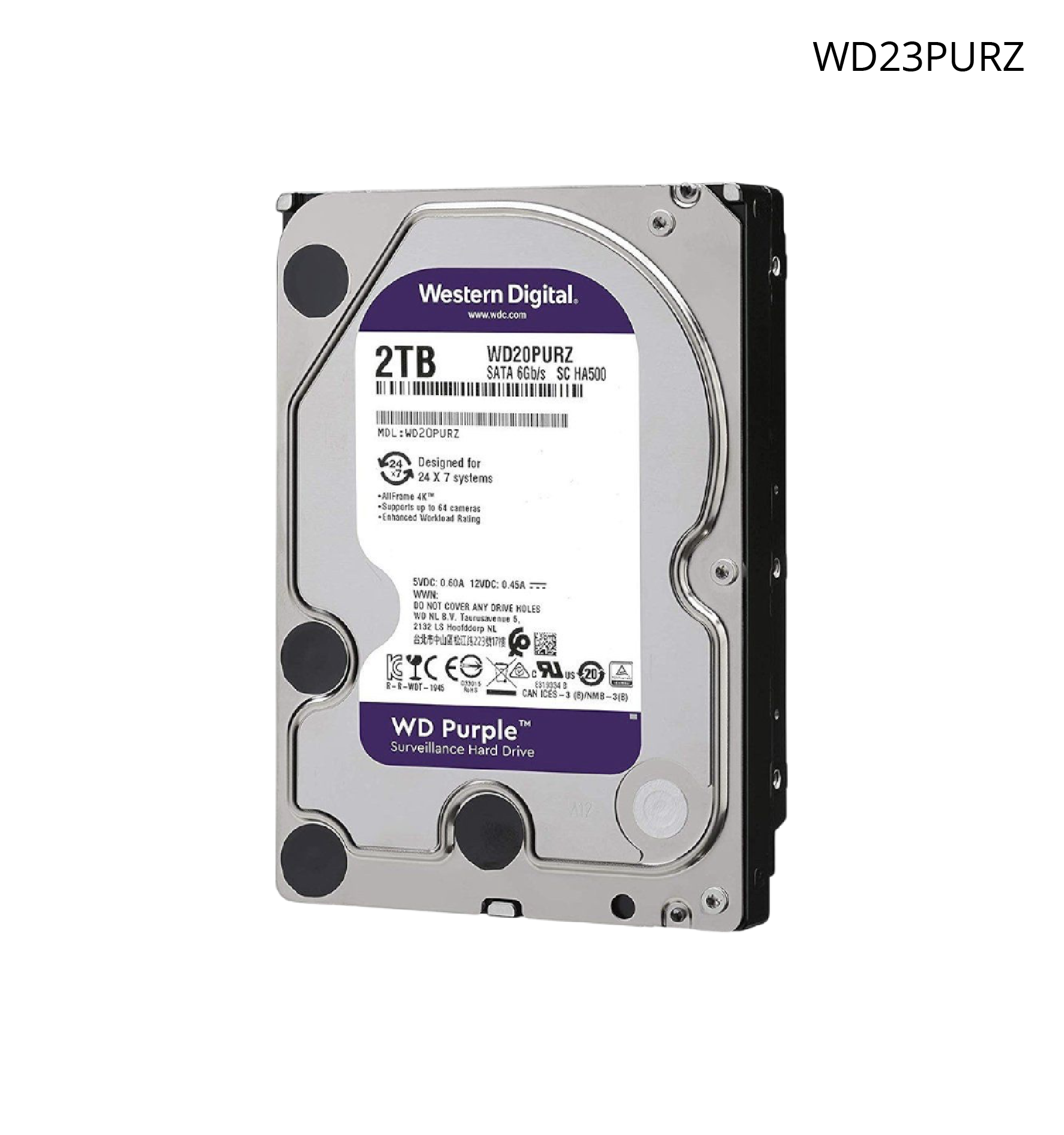 Disco Duro WD de 2 TB, Optimizado para Soluciones de Videovigilancia, Uso 24/7.