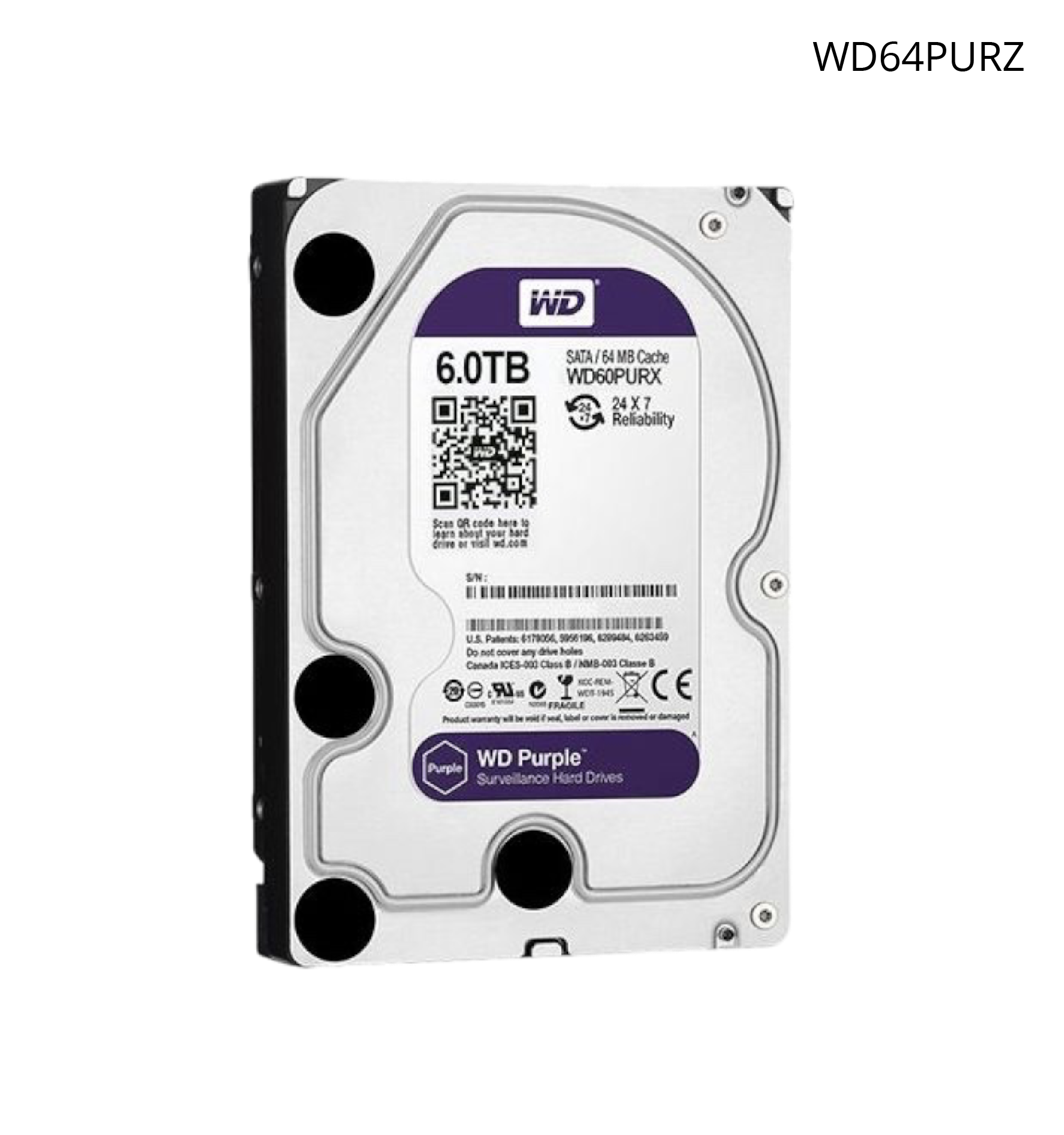 Disco Duro WD de 6 TB, Optimizado para Soluciones de Videovigilancia, Uso 24/7.