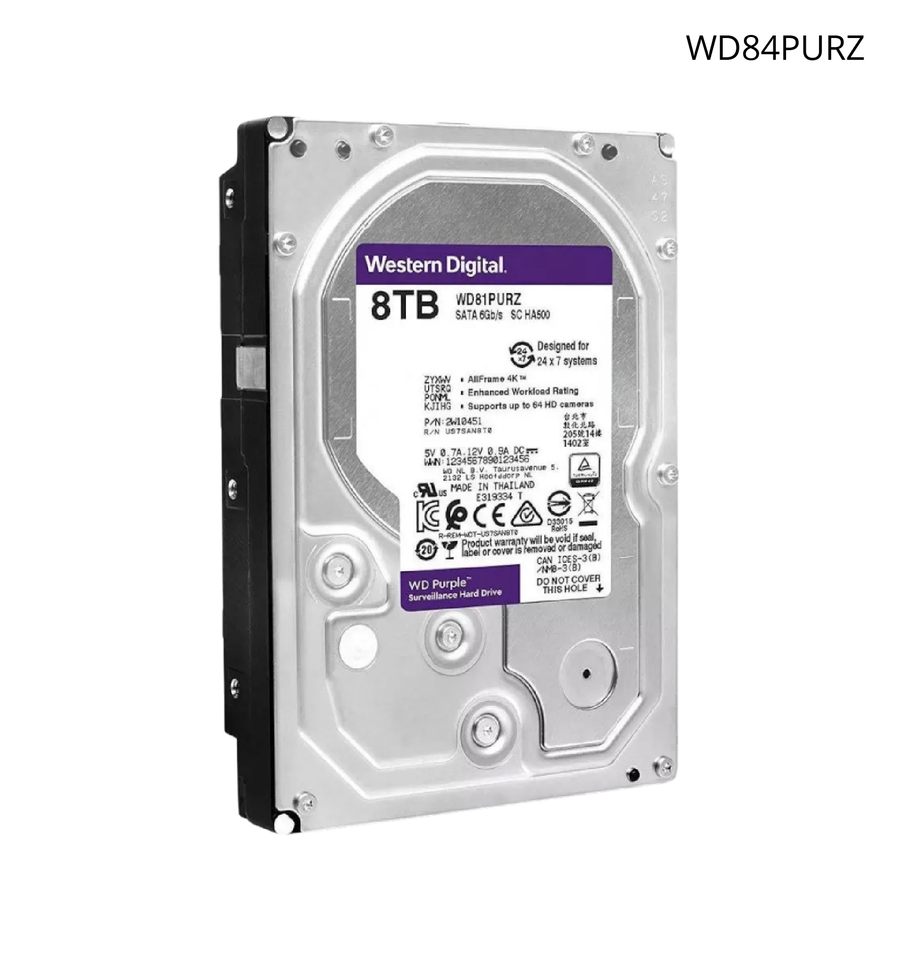 Disco Duro WD de 8 TB, Optimizado para Soluciones de Videovigilancia, Uso 24/7.