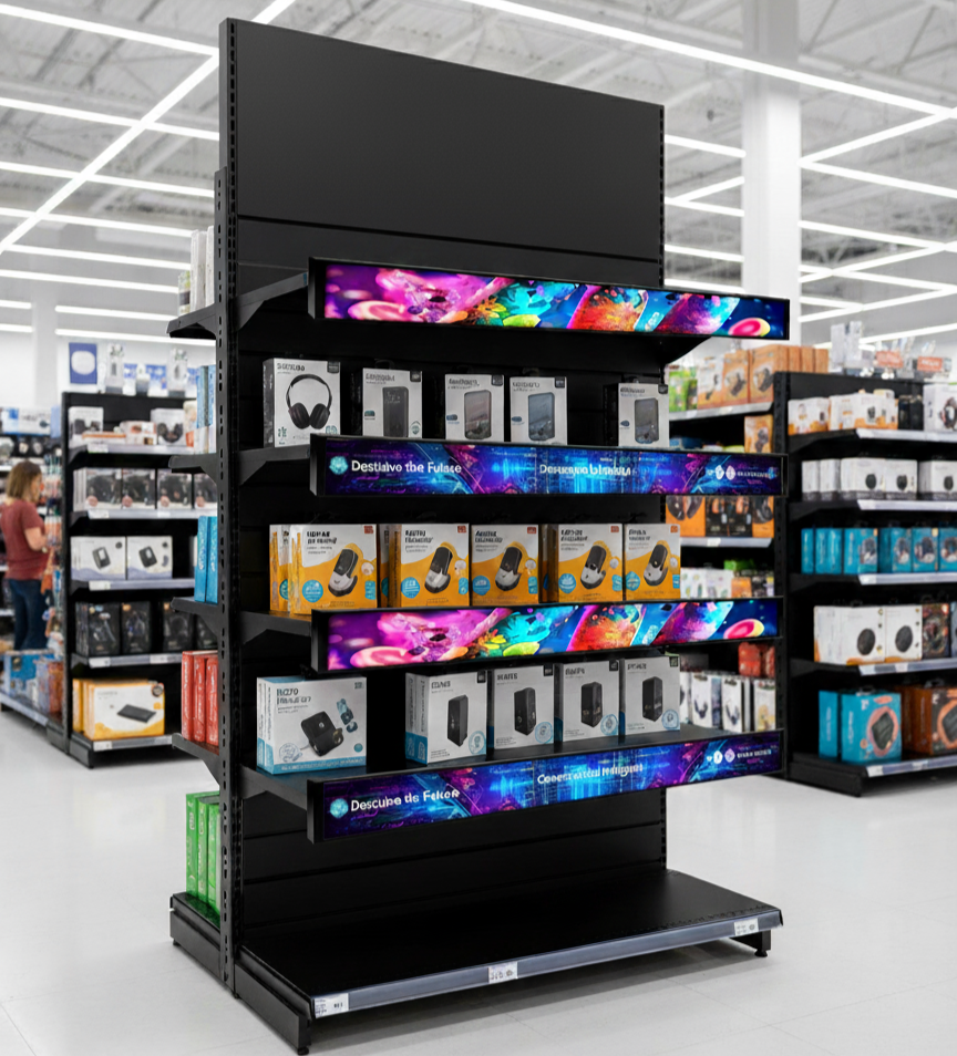 PANTALLAS ESTRECHAS PARA ESTANTES PARA PUBLICIDAD LCD