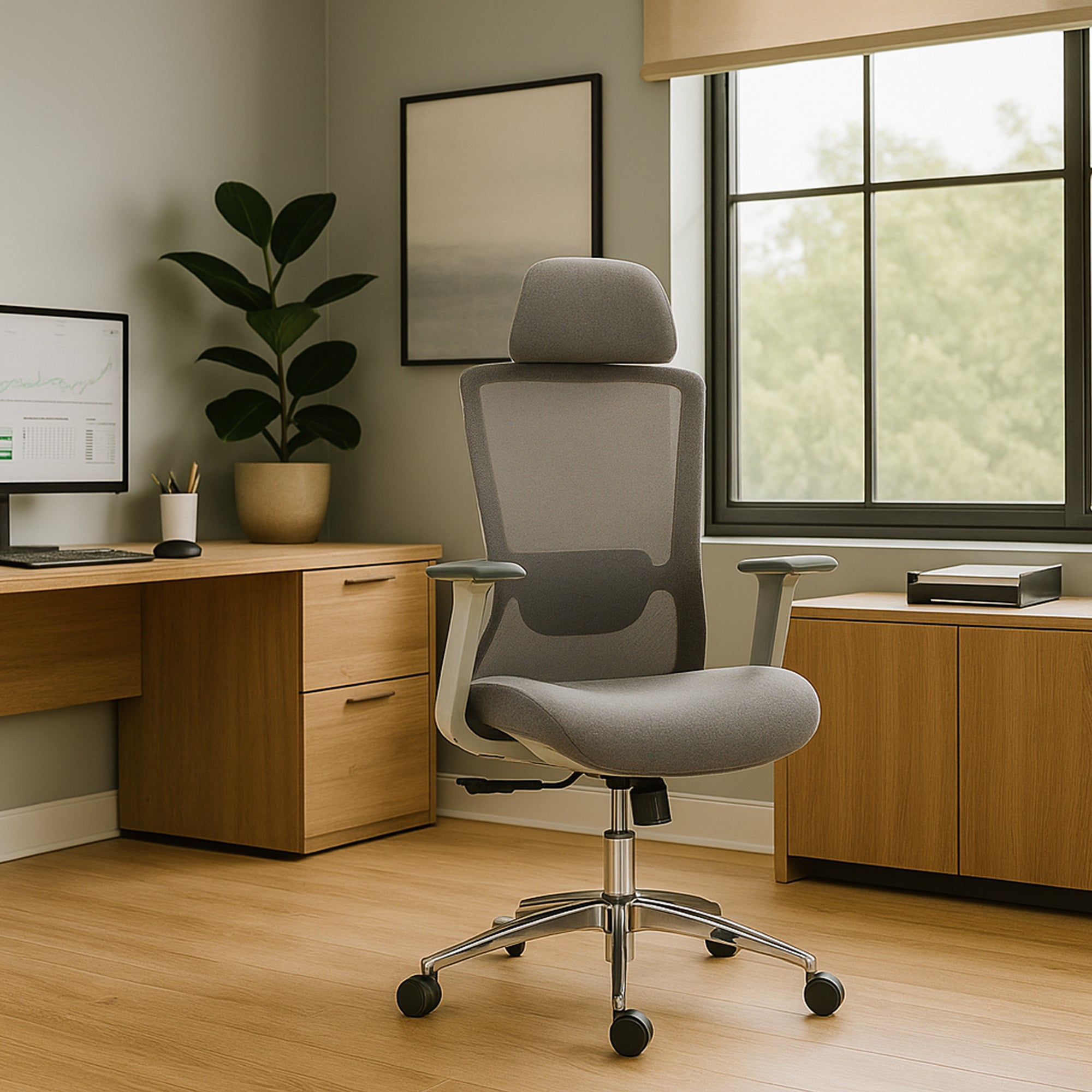 Silla SIT ejecutiva de oficina 300 lb, en color negro o gris nylon, poliéster, transpirable, tela | SIT-8322H-BK | SIT-8322H-GR