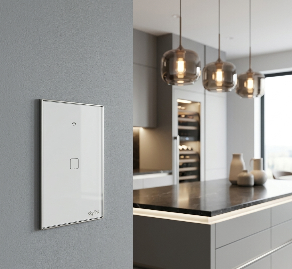 Interruptor SKYLINK wifi de pared, blanco, 1, 2 o 3 canales 120 V no neutro, TUYA app | SK-1C-120 / SK-2C-120 / SK-3C-120