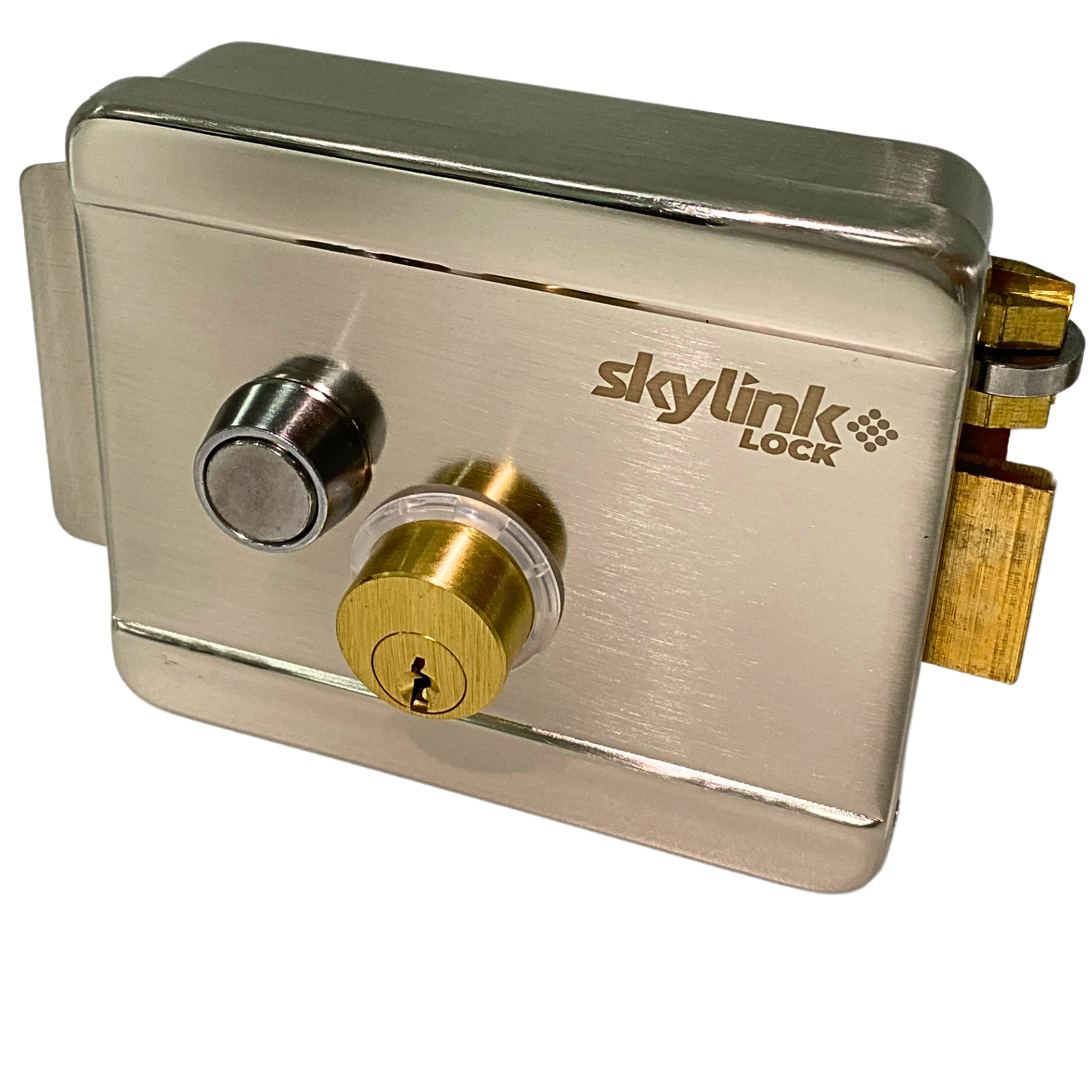 CERRADURA ELECTRICA SKYLINK CON BOTON DE SALIDA, INCLUYE LLAVE, EXTERIOR, IZQUIERDA Y DERECHA