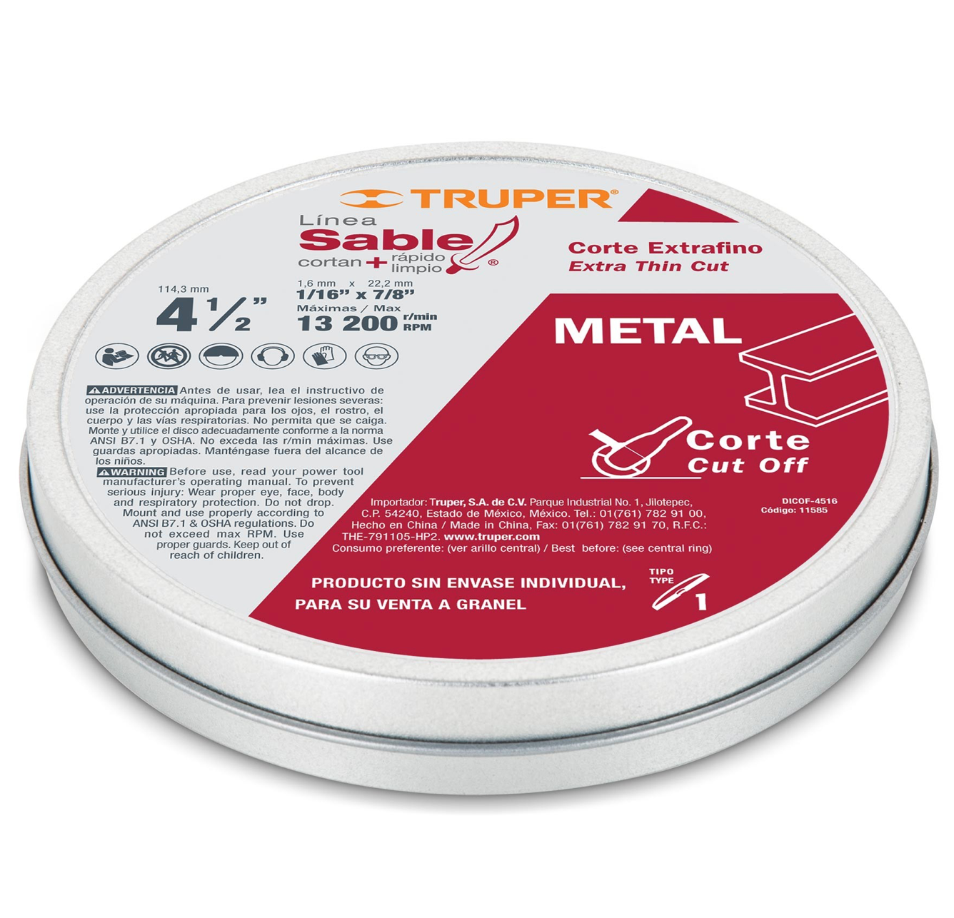 Disco de Corte para Metal Truper / 1 mm, 4 1/2 pulg.