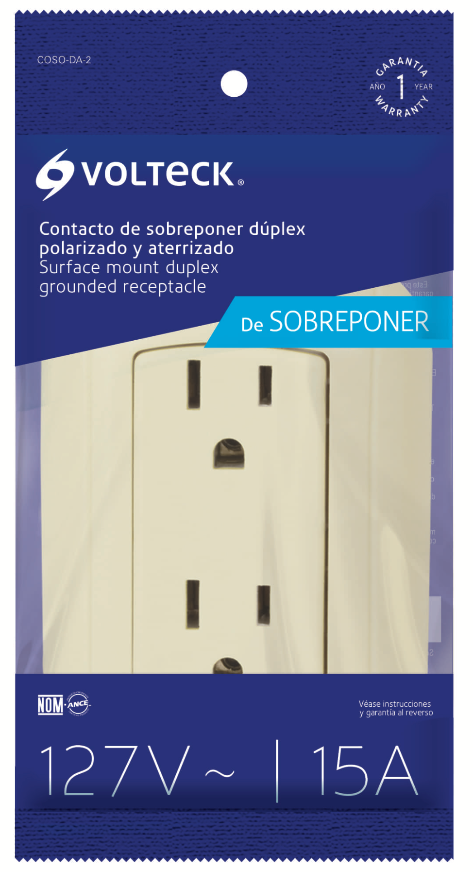 Toma Corriente Doble Superficial Volteck / 15 AMP.