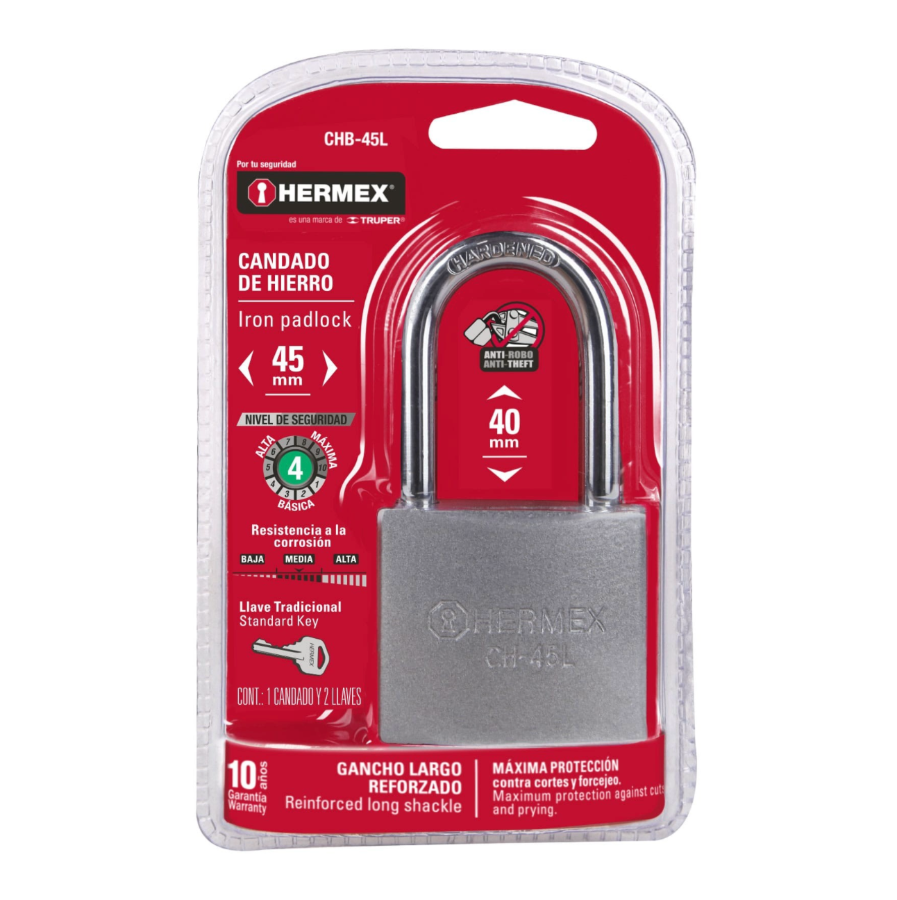 Candado de Hierro Hermex 45MM / Gancho Largo.