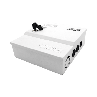 Fuente de poder profesional 12 VCC, 20 AMP, 18 Canales, Voltaje de 96-264 VCA.