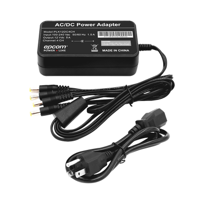 Transformador Epcom de 5 amp, 4 salidas para cámara, 12 VCC, 100-240 V.
