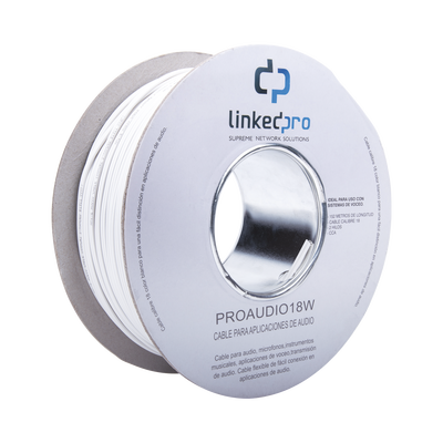 Bobina de Cable LinkedPro 152Mts para Salidas de Audio, Calibre 18 en 2 Hilos, Color Blanco.