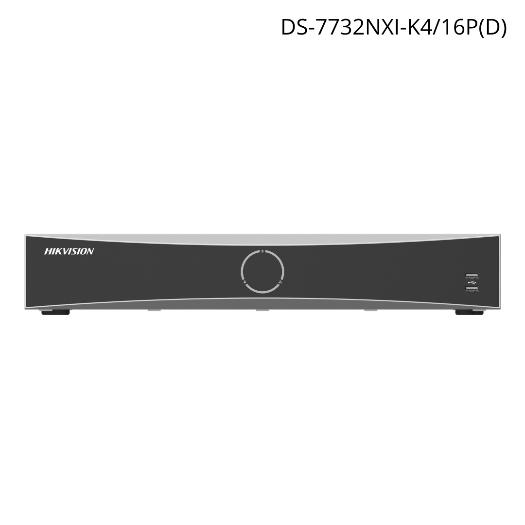 NVR HIKVISION 12 mpx 4K 32ch IP 16 PoE+ 300 mts reconocimiento facial y AcuSense H265+ audio bidireccional 4HDD 10 DS-7732NXI-K4/16P(D)