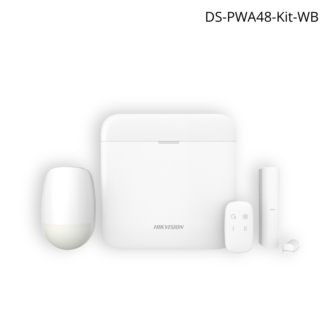 Panel alarma HIKVISION KIT 48 zonas WiFi Ethernet batería respaldo 1 control 1 PIR 1 contacto DS-PWA48-Kit-WB