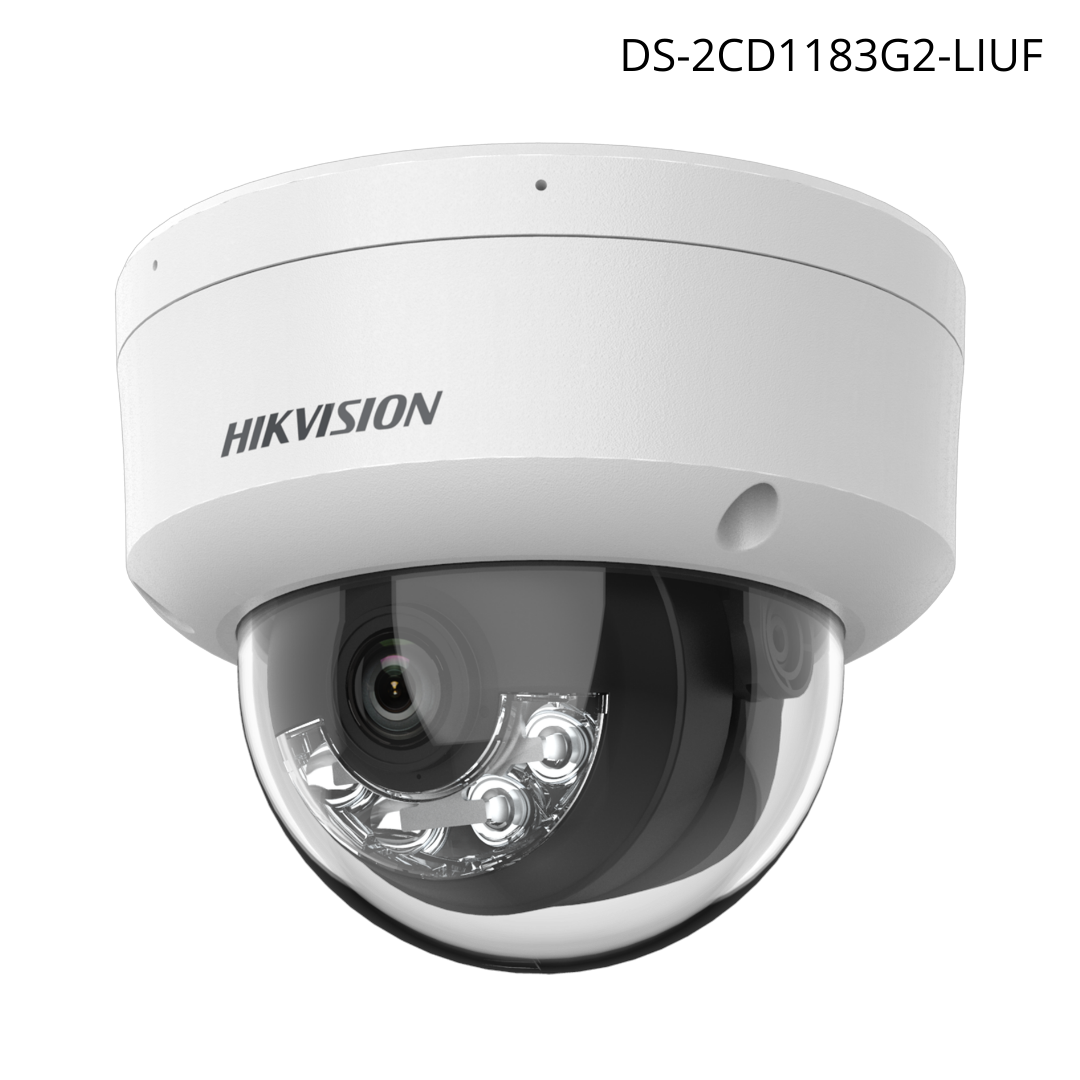 Cámara HIKVISION IP domo 4K dual light 30 mts IR 30 mts Luz blanca micrófono IP67 PoE IK08 microSD DS-2CD1183G2-LIUF