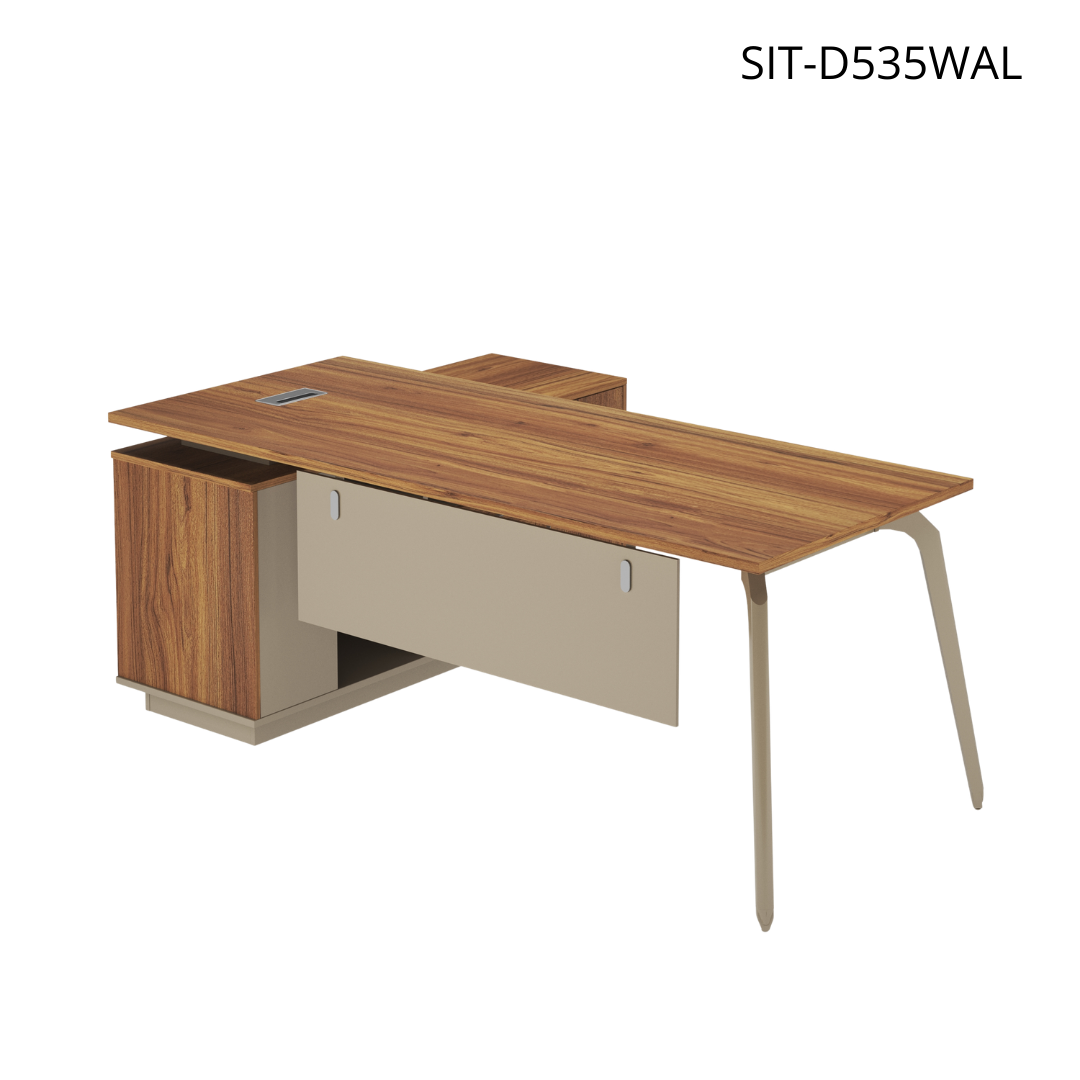Escritorio SIT tipo L base metálica, mesa auxiliar melamina nogal con medidas 1,600 x 800 x 750 mm SIT-D535WAL