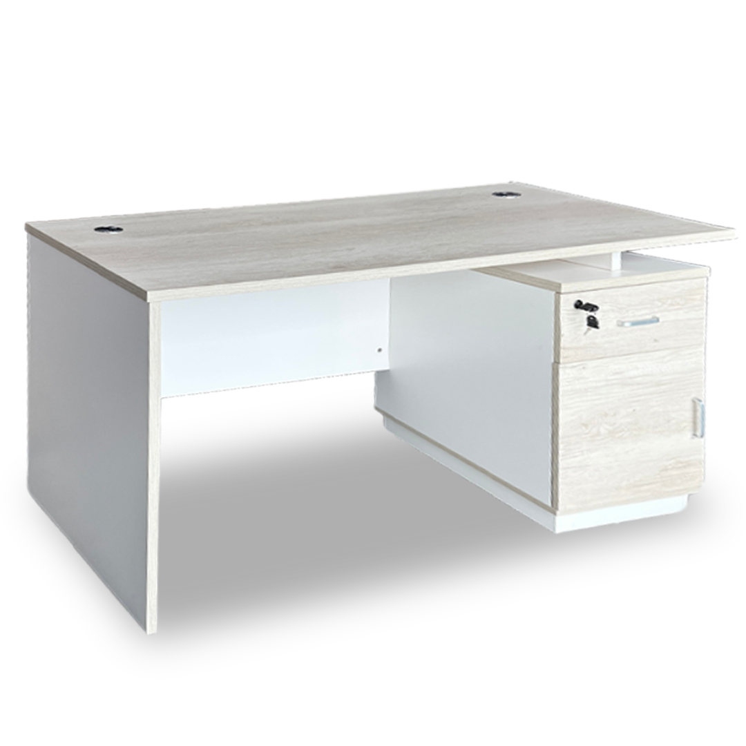 Escritorio de Oficina SIT, Base de Metal, 3 Cajones, Gestión de Cables, Color Beige + Blanco.