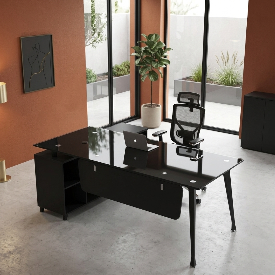 Escritorio SIT vidrio templado melamina negro medidas 160 x 80 x 75 cm SIT-D495BK